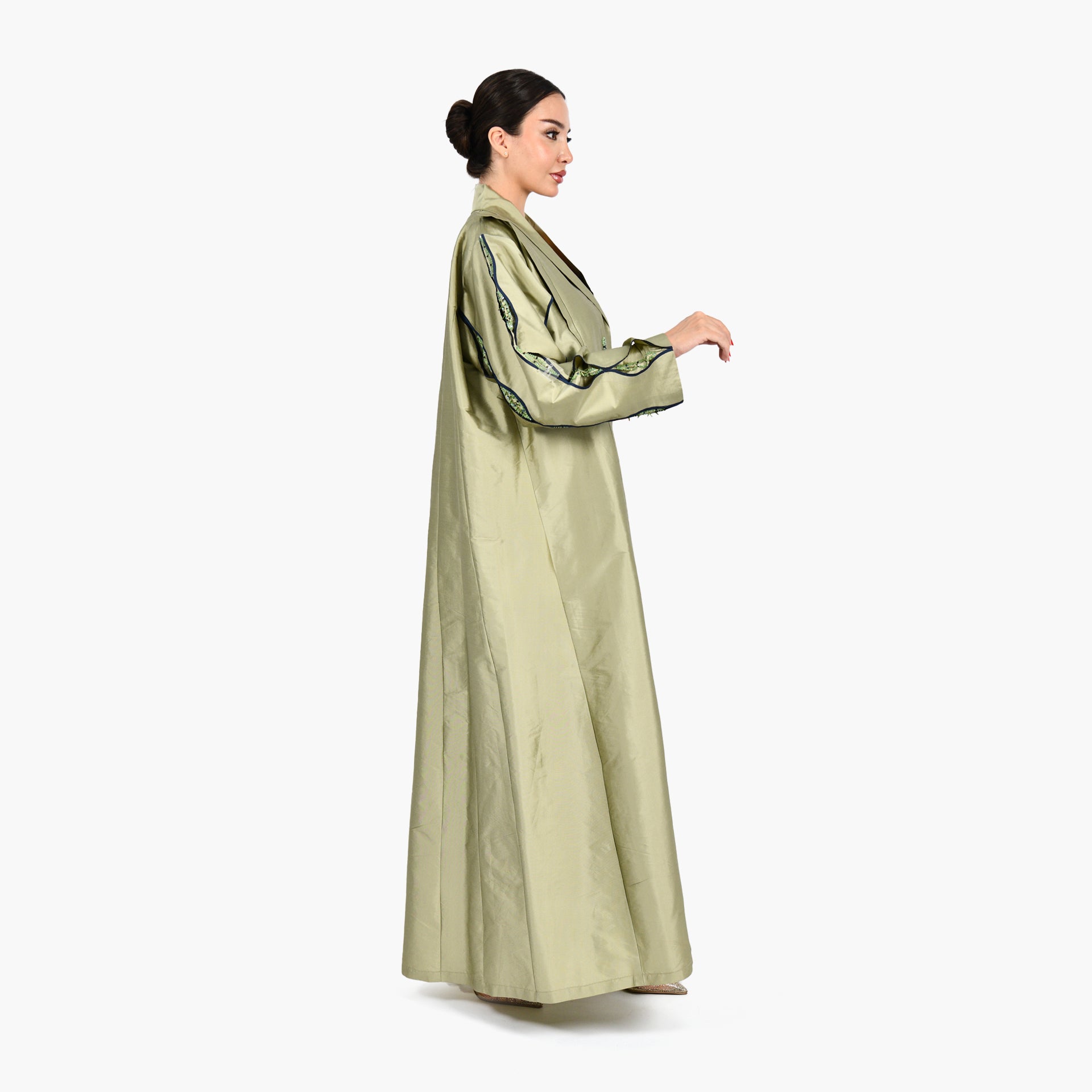 Green Abaya with Green/Black Embroidery and Green Tarha by Shmokh Abaya - WECRE8