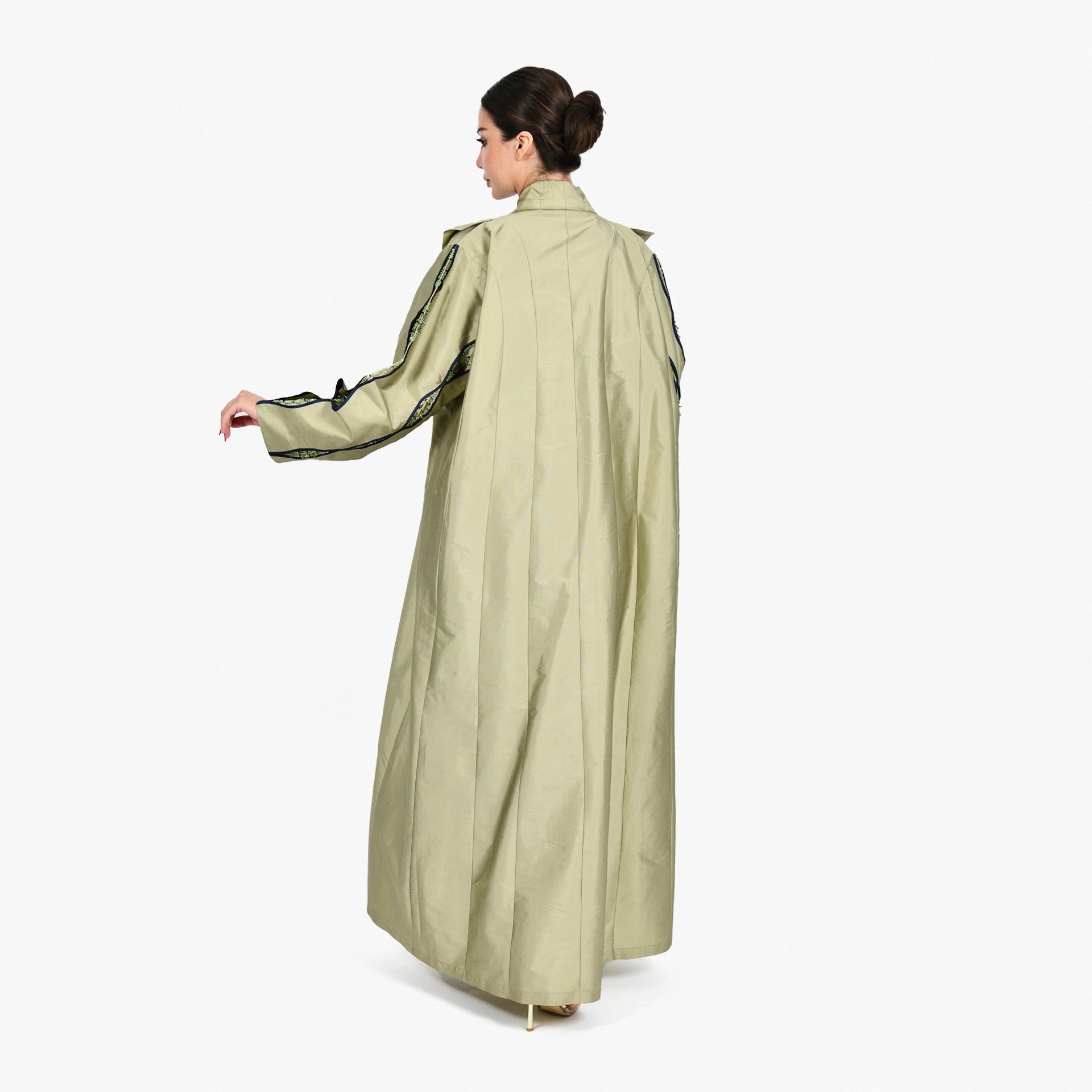 Green Abaya with Green/Black Embroidery and Green Tarha by Shmokh Abaya - WECRE8