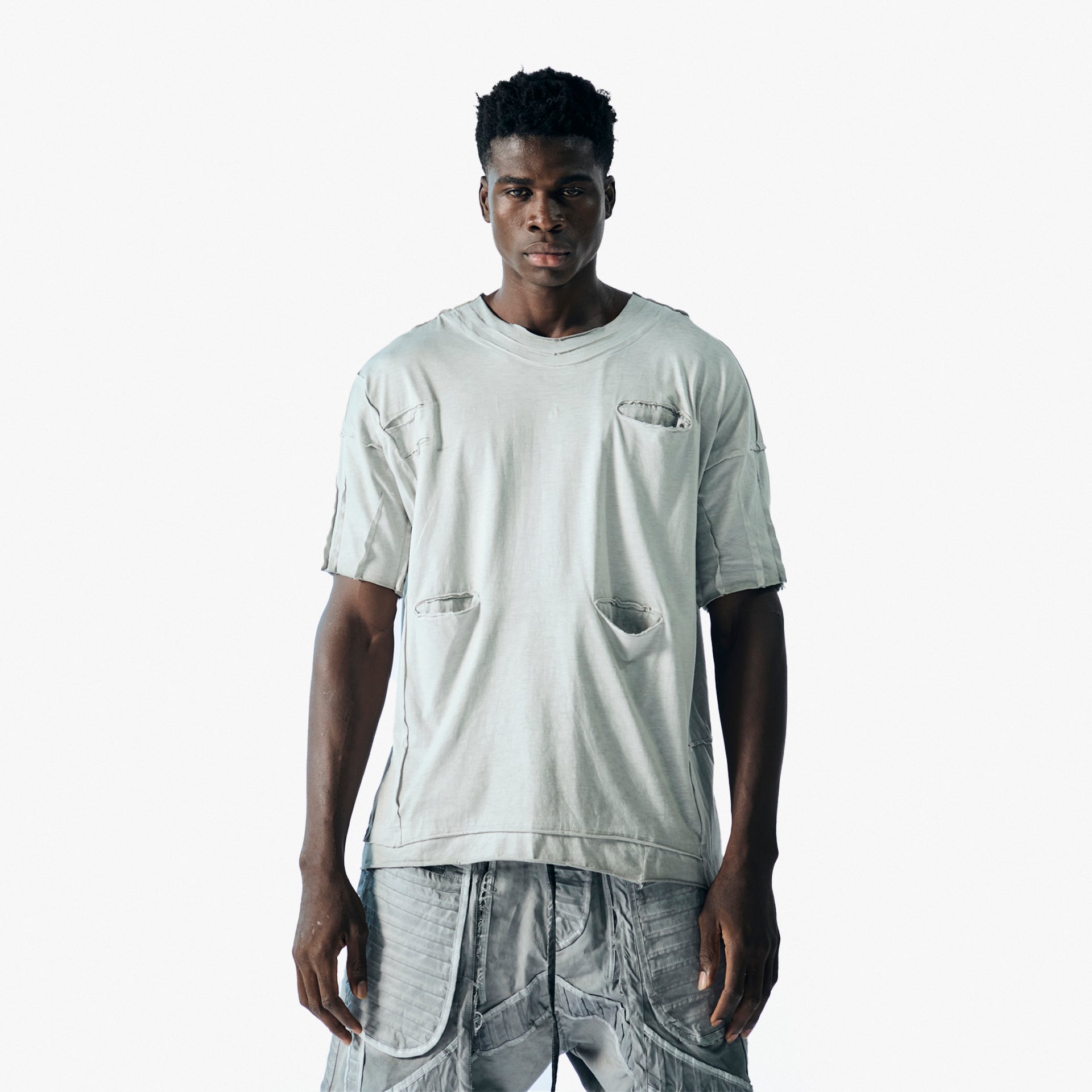 Heroopolis Men's Grey Deconstructed Oversized T-Shirt by Newminatis - WECRE8