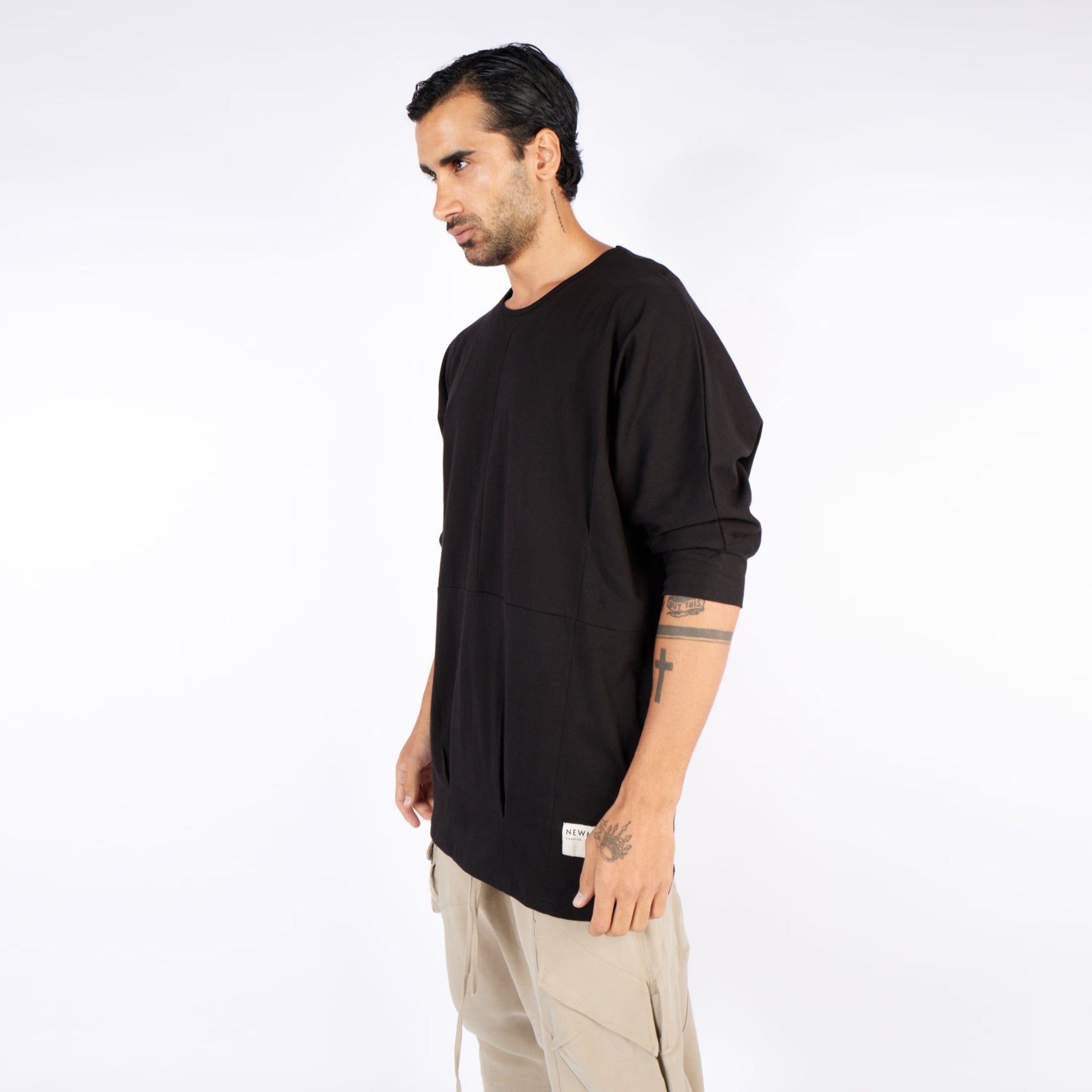 Hexagon Men's Black Deconstructed Oversized T-Shirt by Newminatis - WECRE8