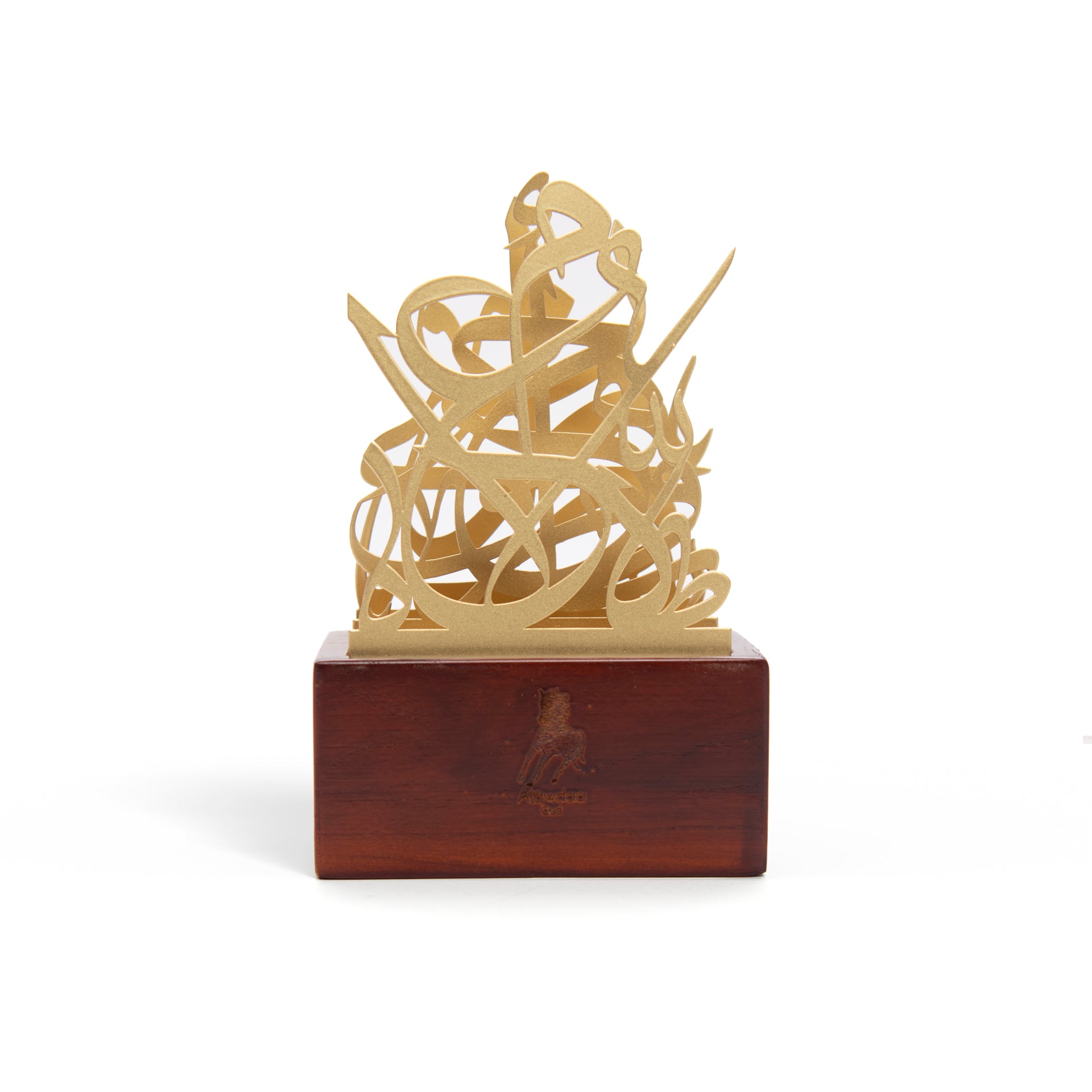 Incense Burner On A Wooden Base With A Gold Cover Of letters By Alqwdaa Oud - WECRE8