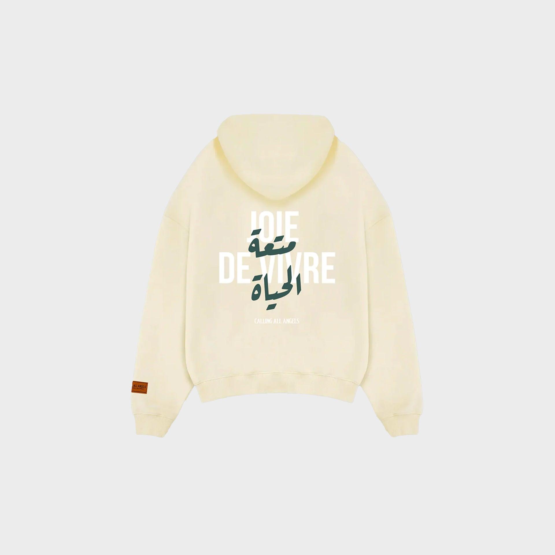 Joie De Vivre Beige Hoodie From Calling All Angels - WECRE8