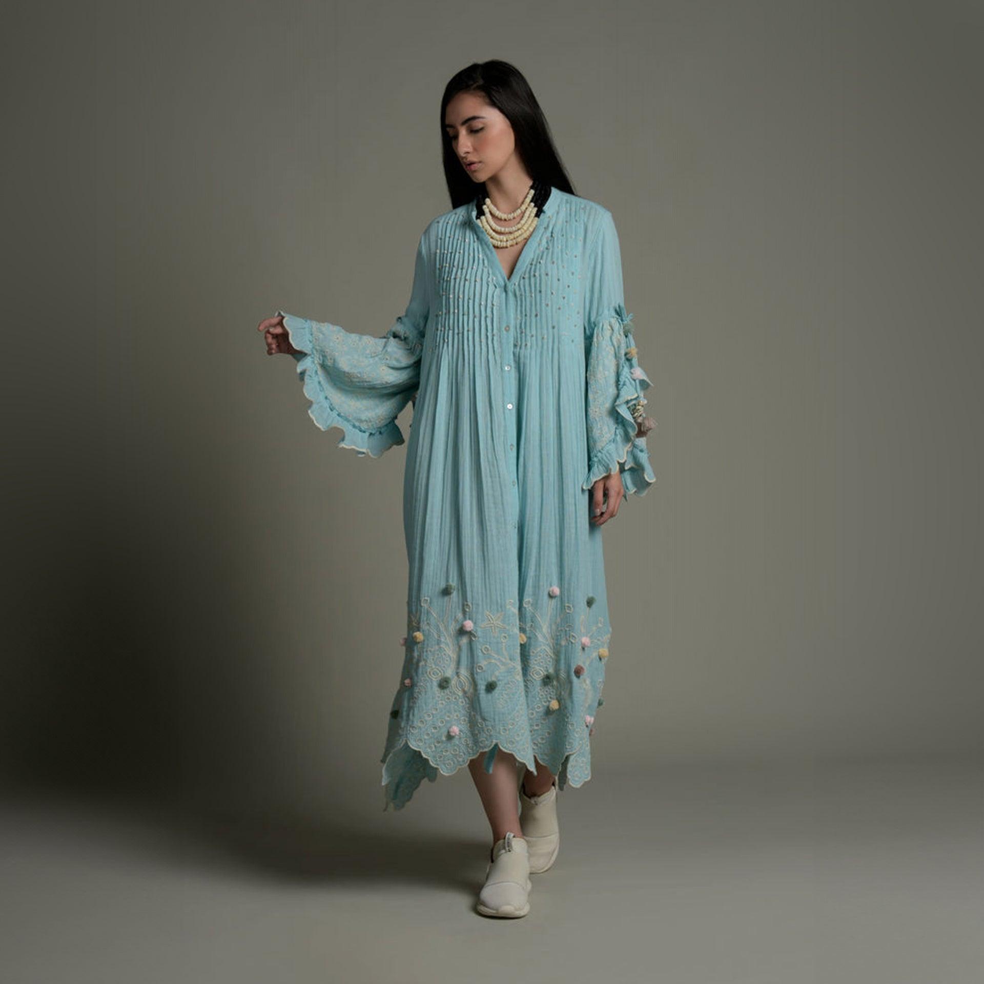 Light Blue Iqra Embroidered Long Jalabiya with Detail Handwork From Amore Mio By Hitu - WECRE8