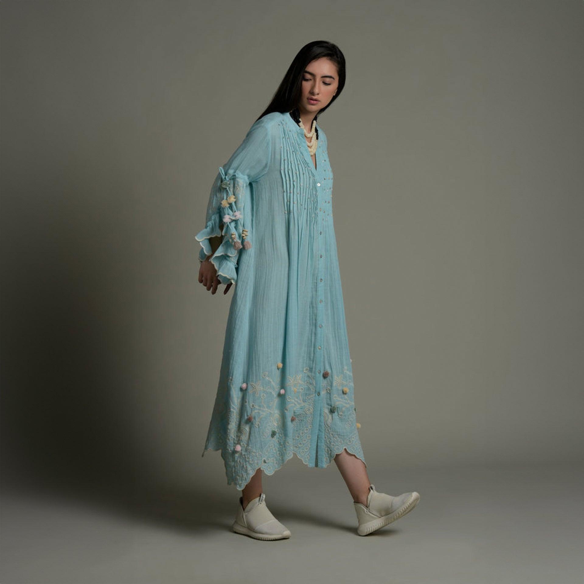 Light Blue Iqra Embroidered Long Jalabiya with Detail Handwork From Amore Mio By Hitu - WECRE8