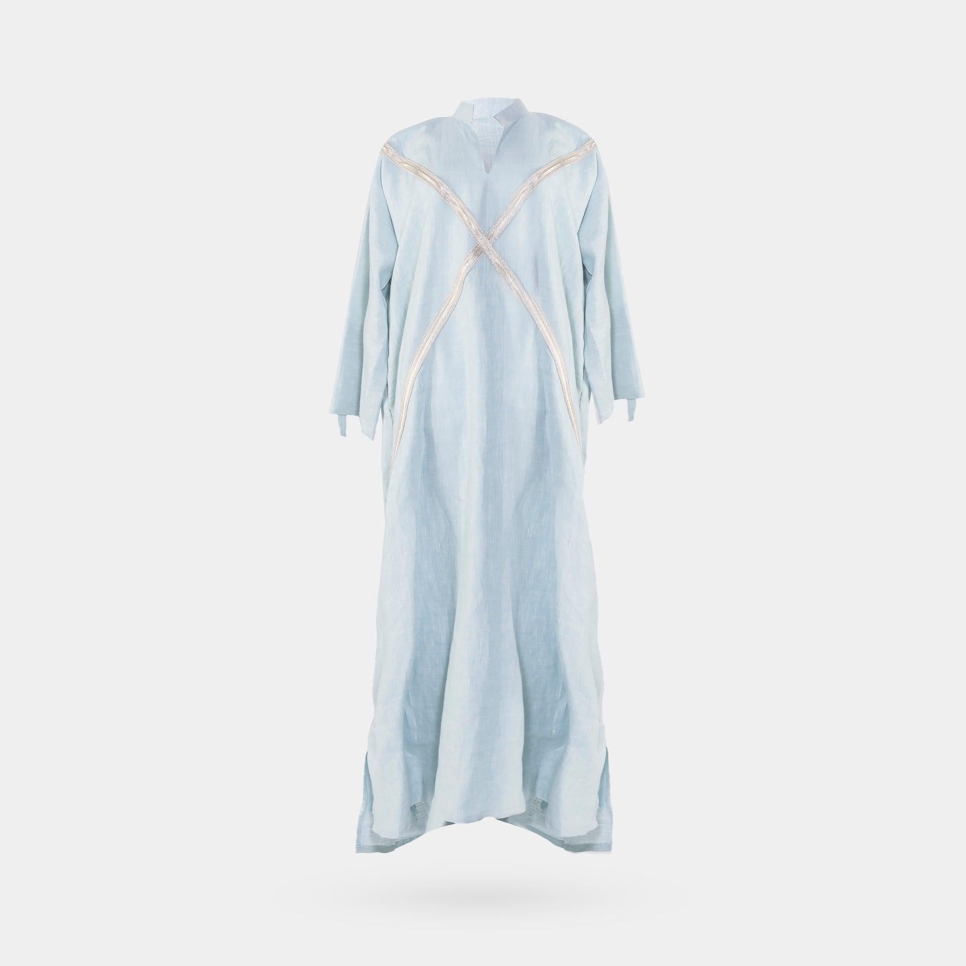 Light Blue Long Abaya with Long Sleeves and a Collar From Darzah - WECRE8