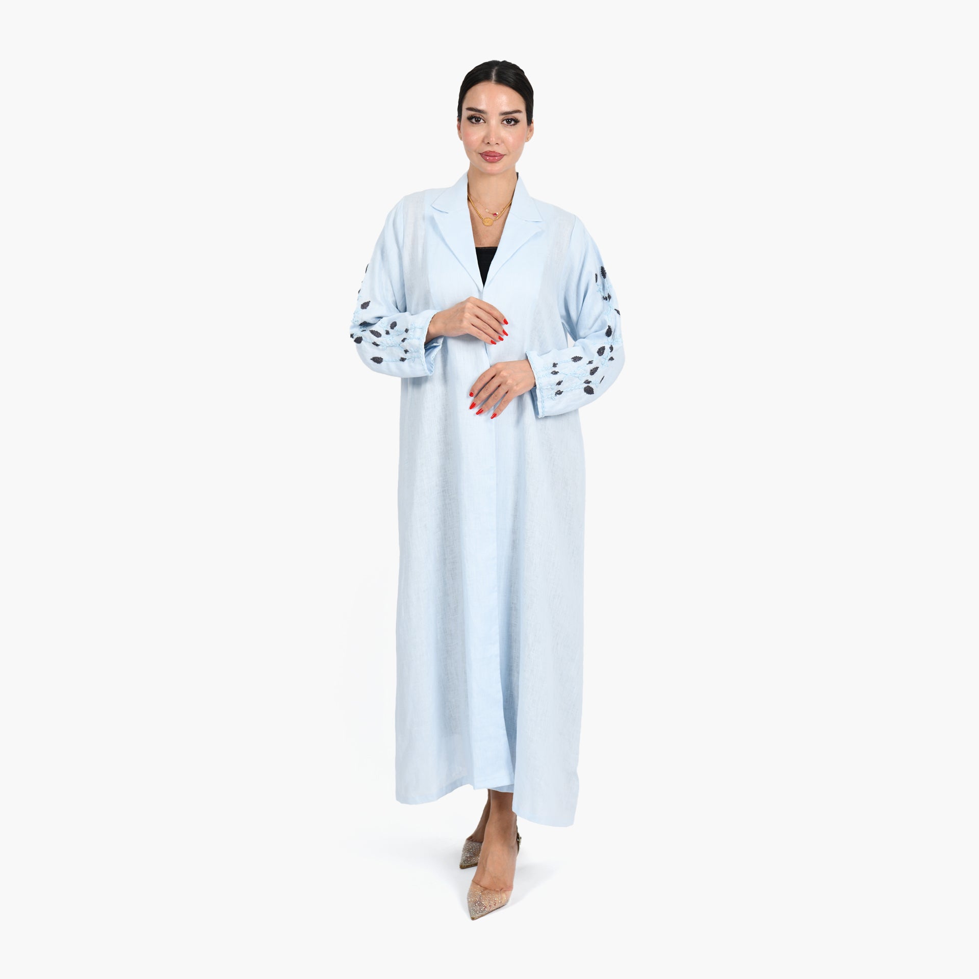 Light Blue with Gray Embroidery Abaya by Darzah - WECRE8