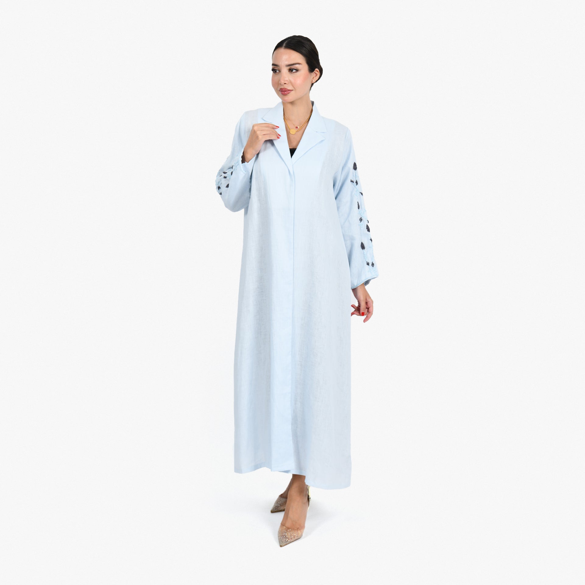 Light Blue with Gray Embroidery Abaya by Darzah - WECRE8