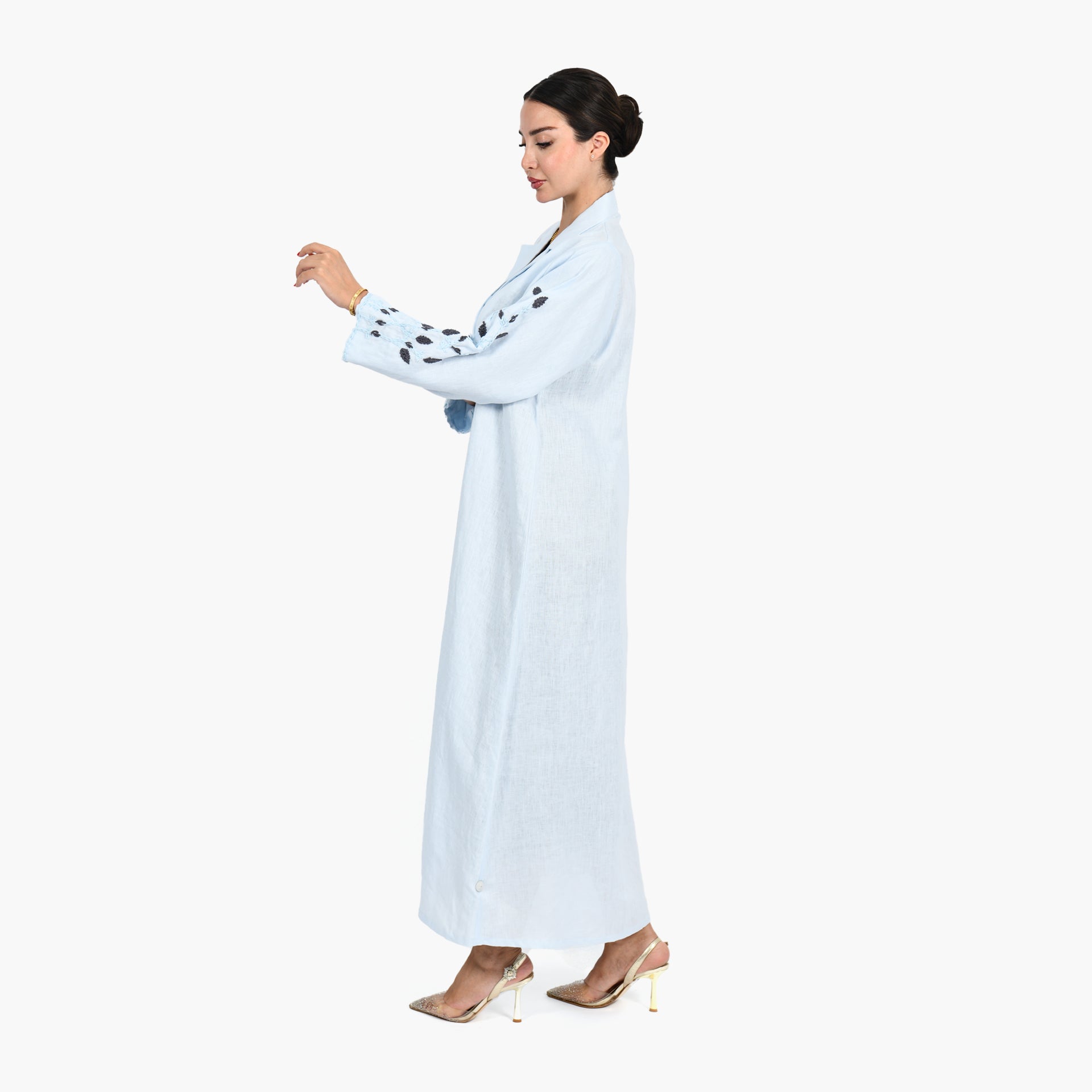 Light Blue with Gray Embroidery Abaya by Darzah - WECRE8