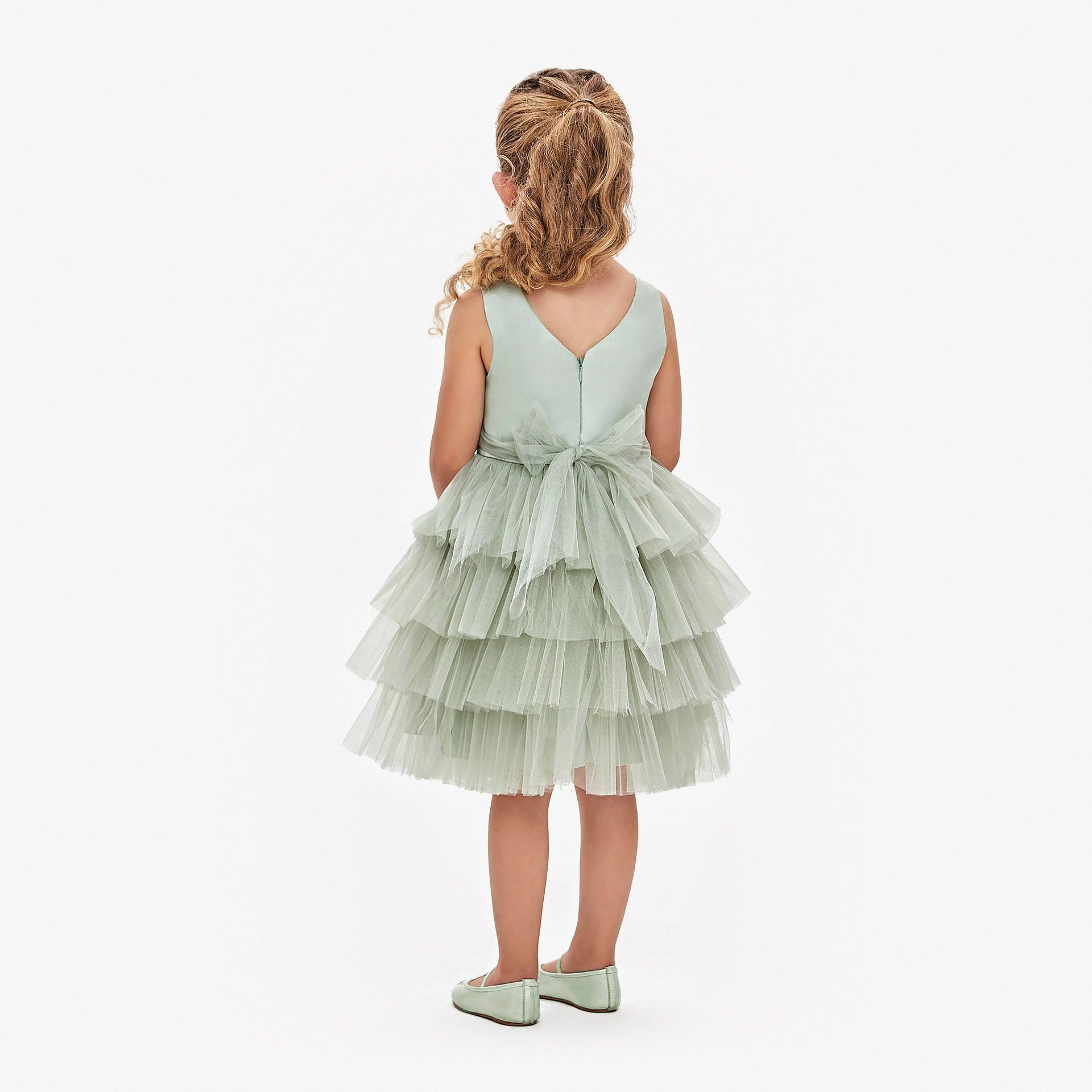 Light Green Roses Kids Dress By Wecre8 - WECRE8