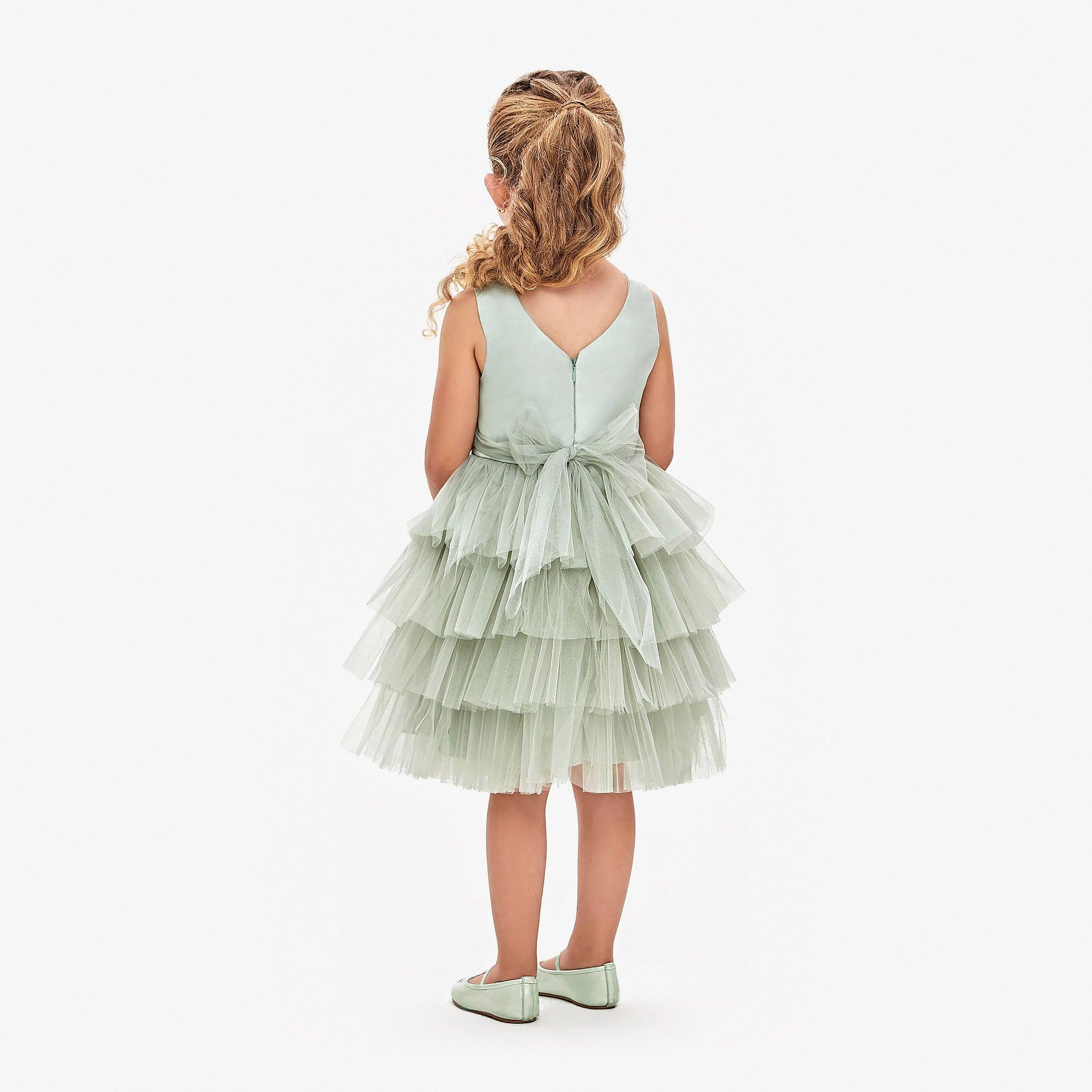 Light Green Roses Kids Dress By Wecre8 - WECRE8