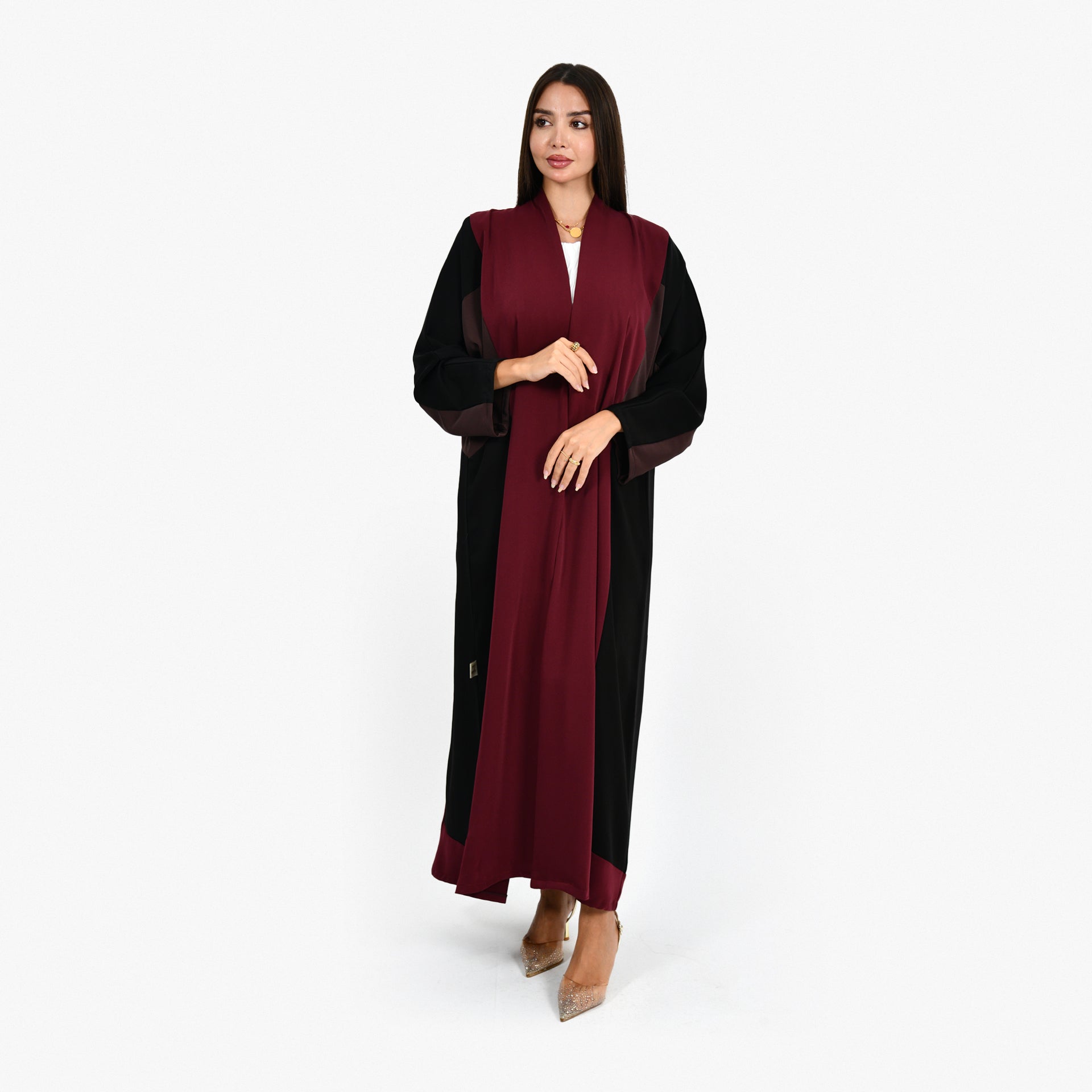 Maroon & Black Abaya From Darzah - WECRE8