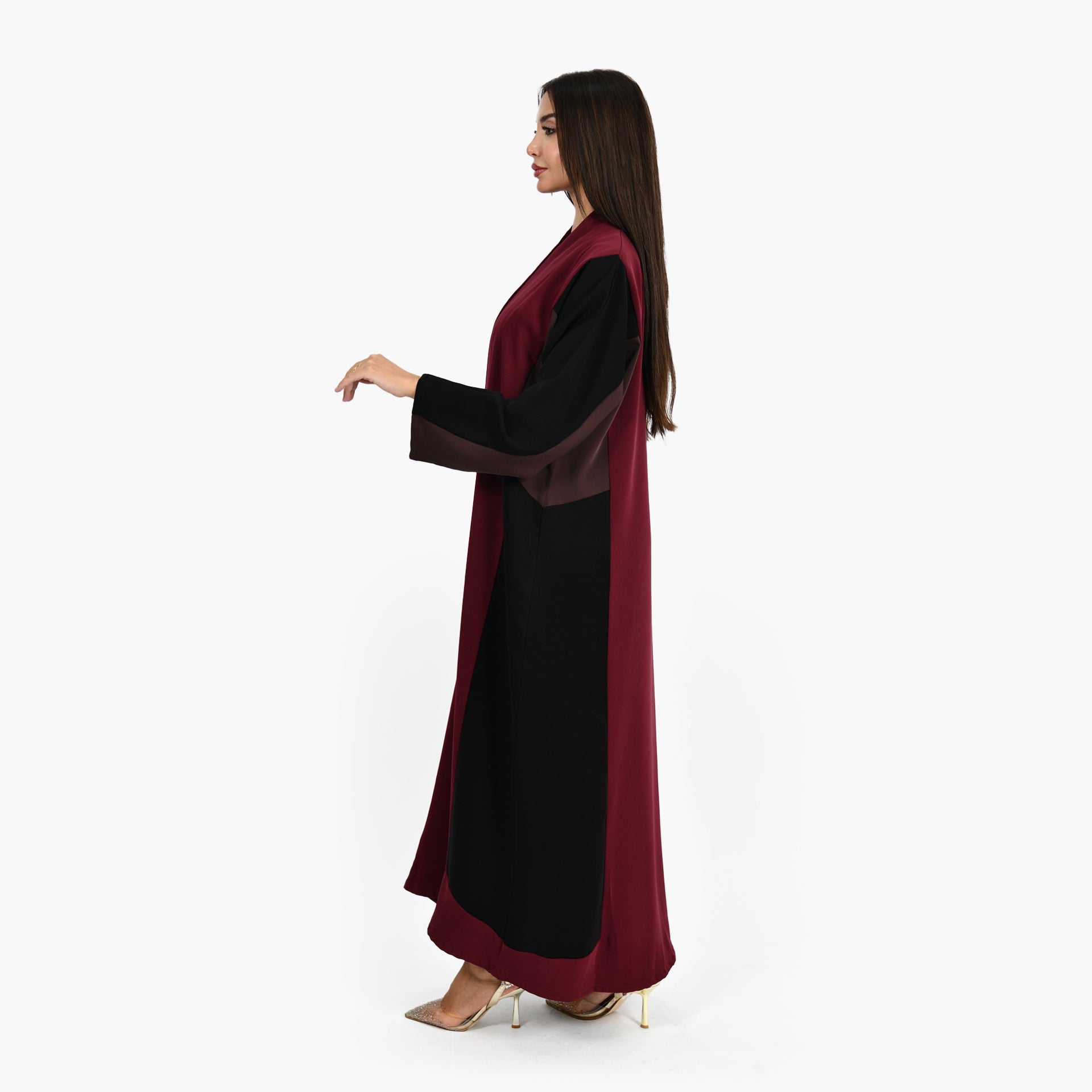 Maroon & Black Abaya From Darzah - WECRE8