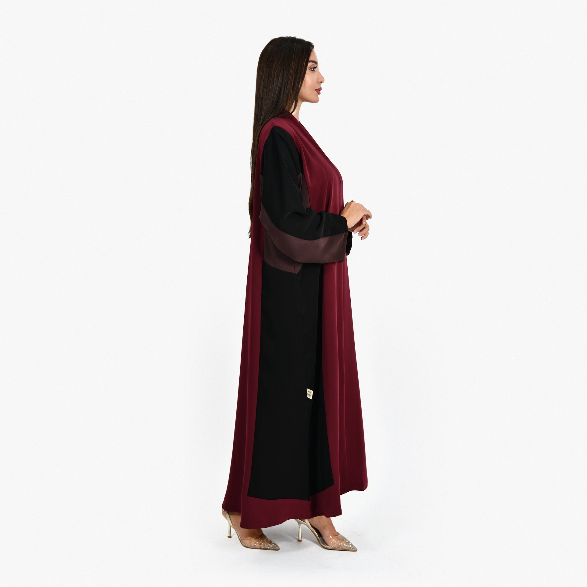 Maroon & Black Abaya From Darzah - WECRE8