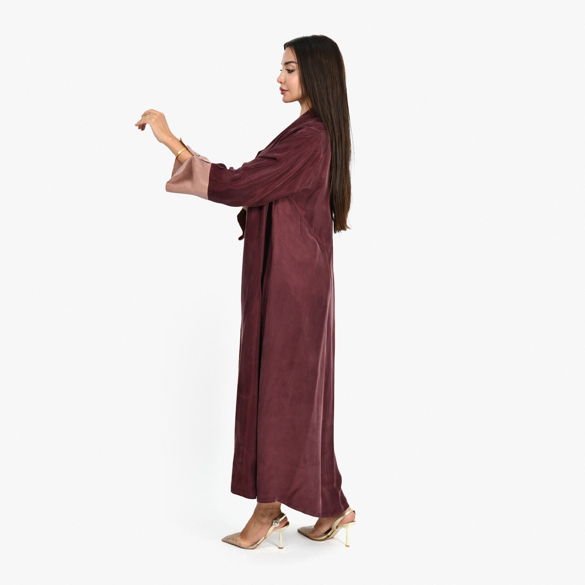 Maroon Washed Silk Abaya From Darzah - WECRE8