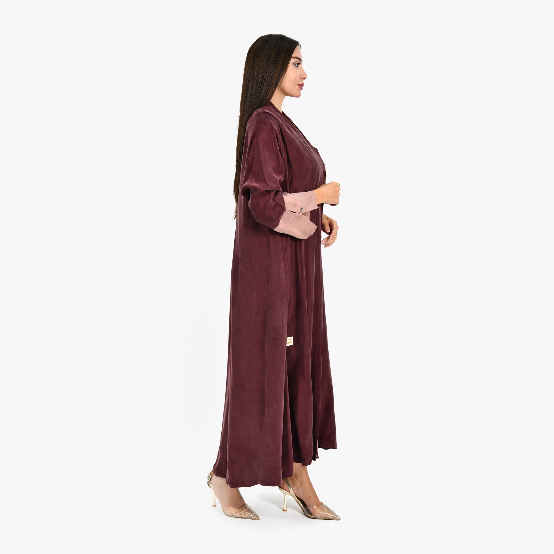 Maroon Washed Silk Abaya From Darzah - WECRE8