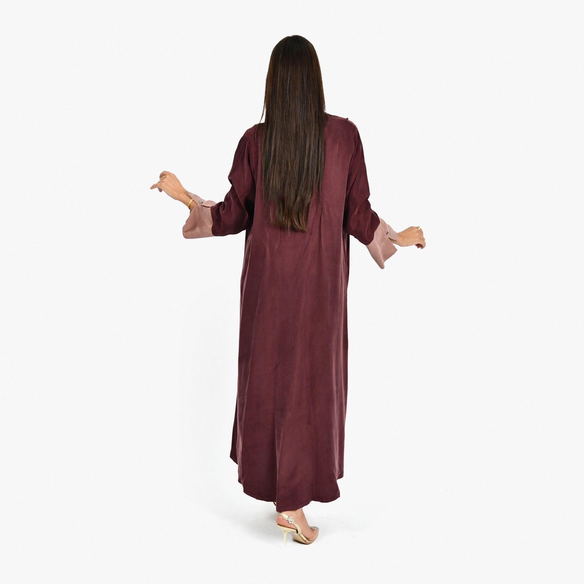 Maroon Washed Silk Abaya From Darzah - WECRE8