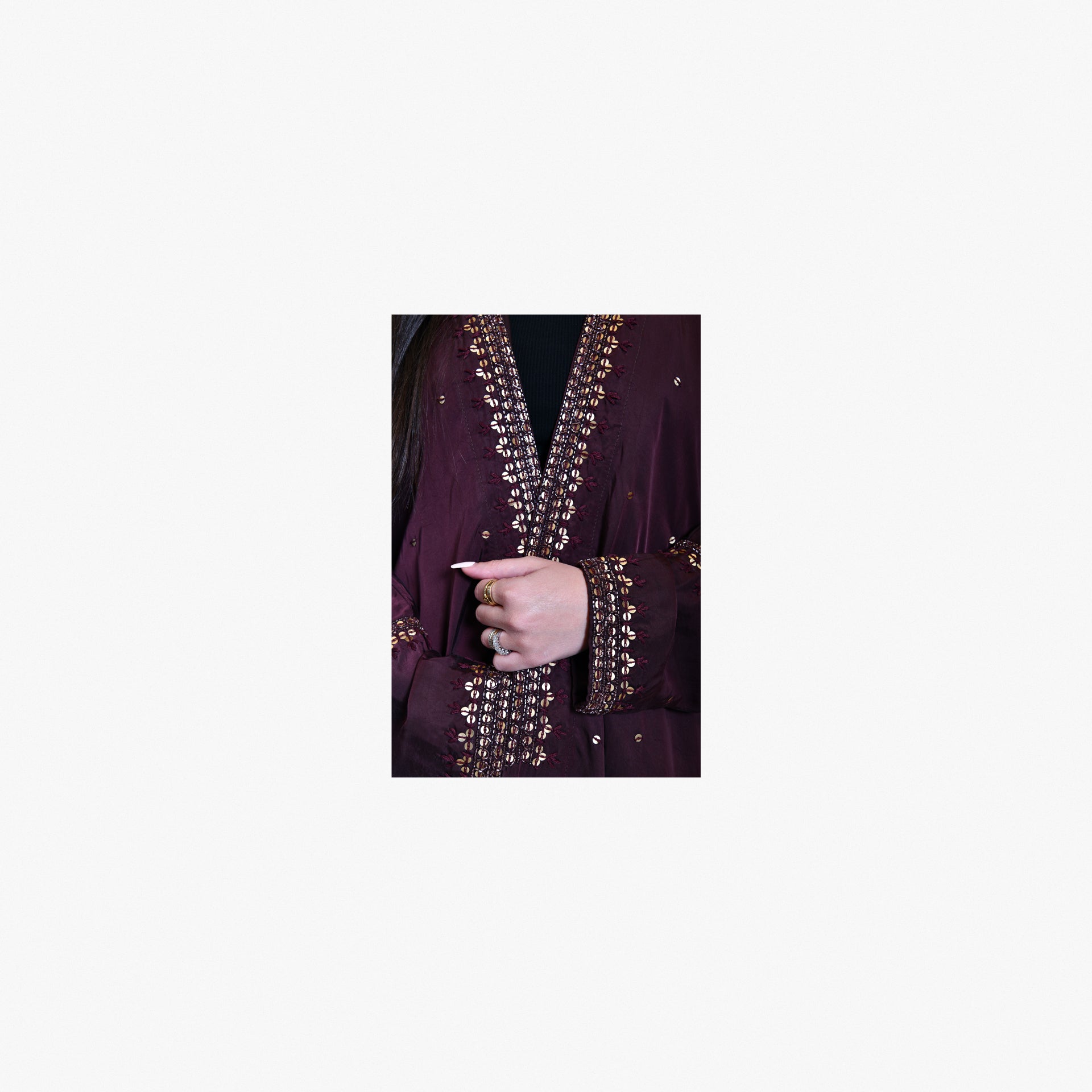 Maroon Washed Silk Abaya With Handmade Embroidery By Palma - WECRE8