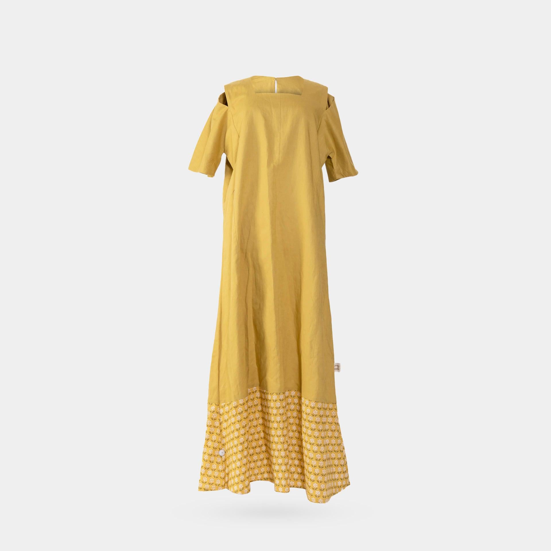 Mustard Linen Short Sleeve Dress From Darzah - WECRE8