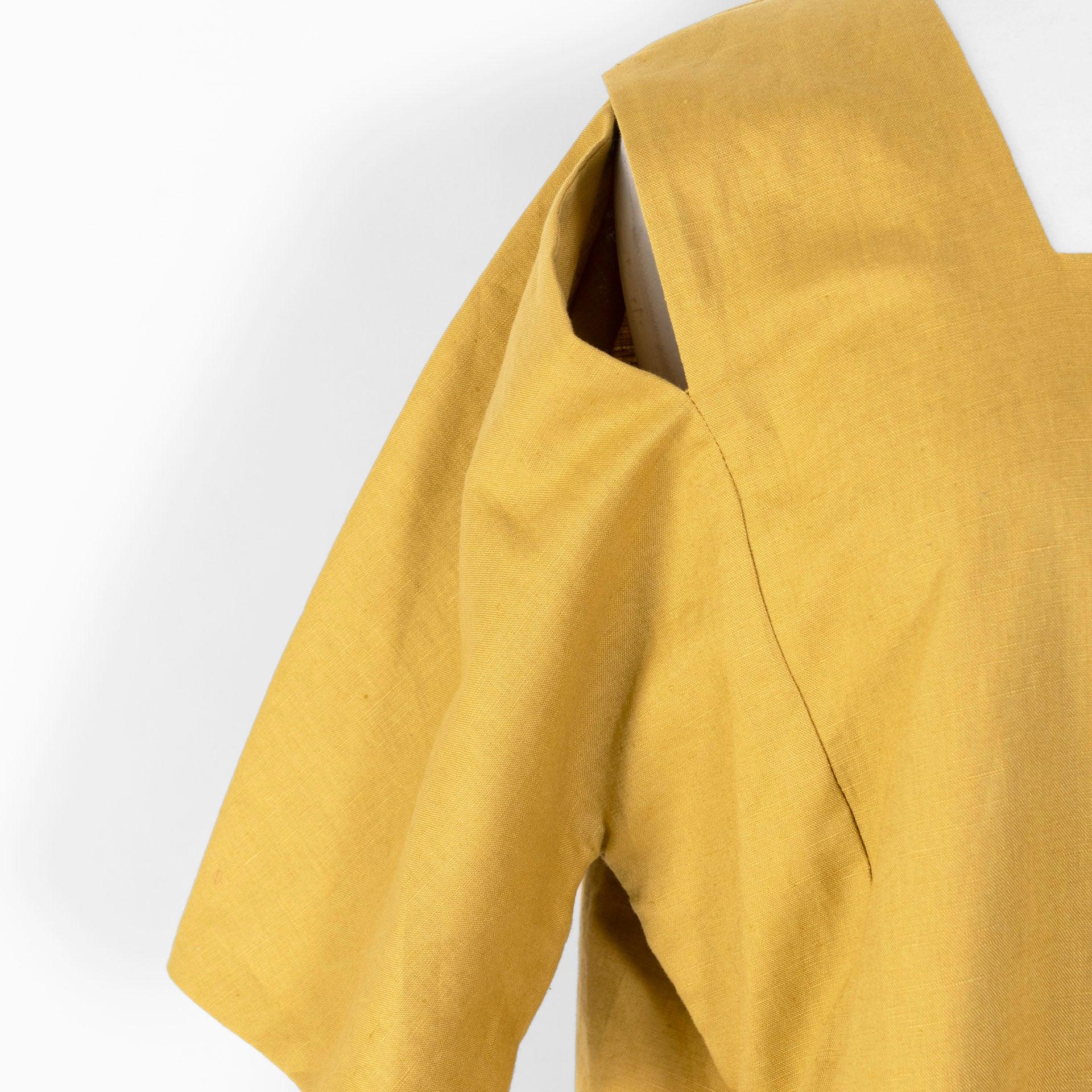 Mustard Linen Short Sleeve Dress From Darzah - WECRE8