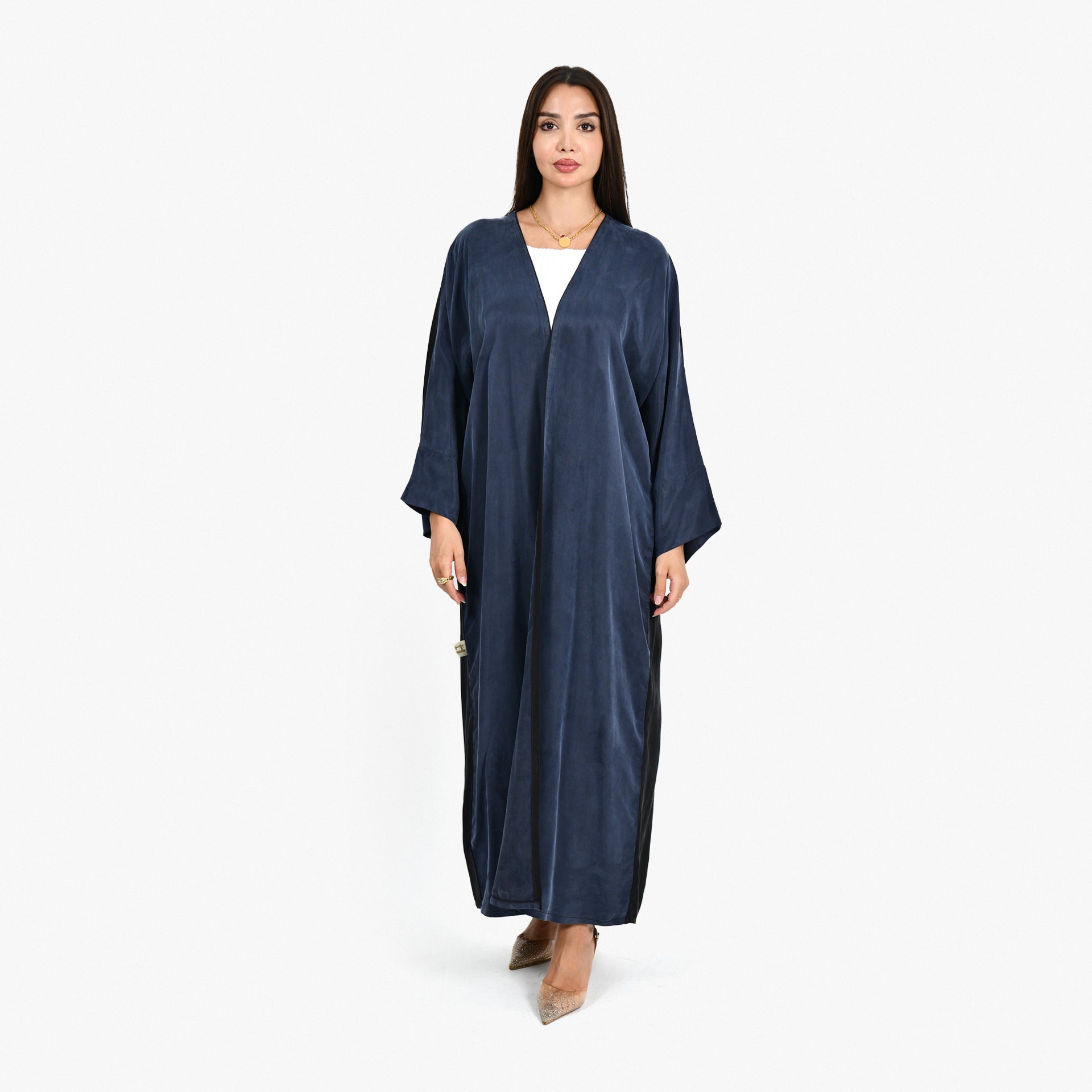 Navy & Black Washed Silk Abaya From Darzah - WECRE8