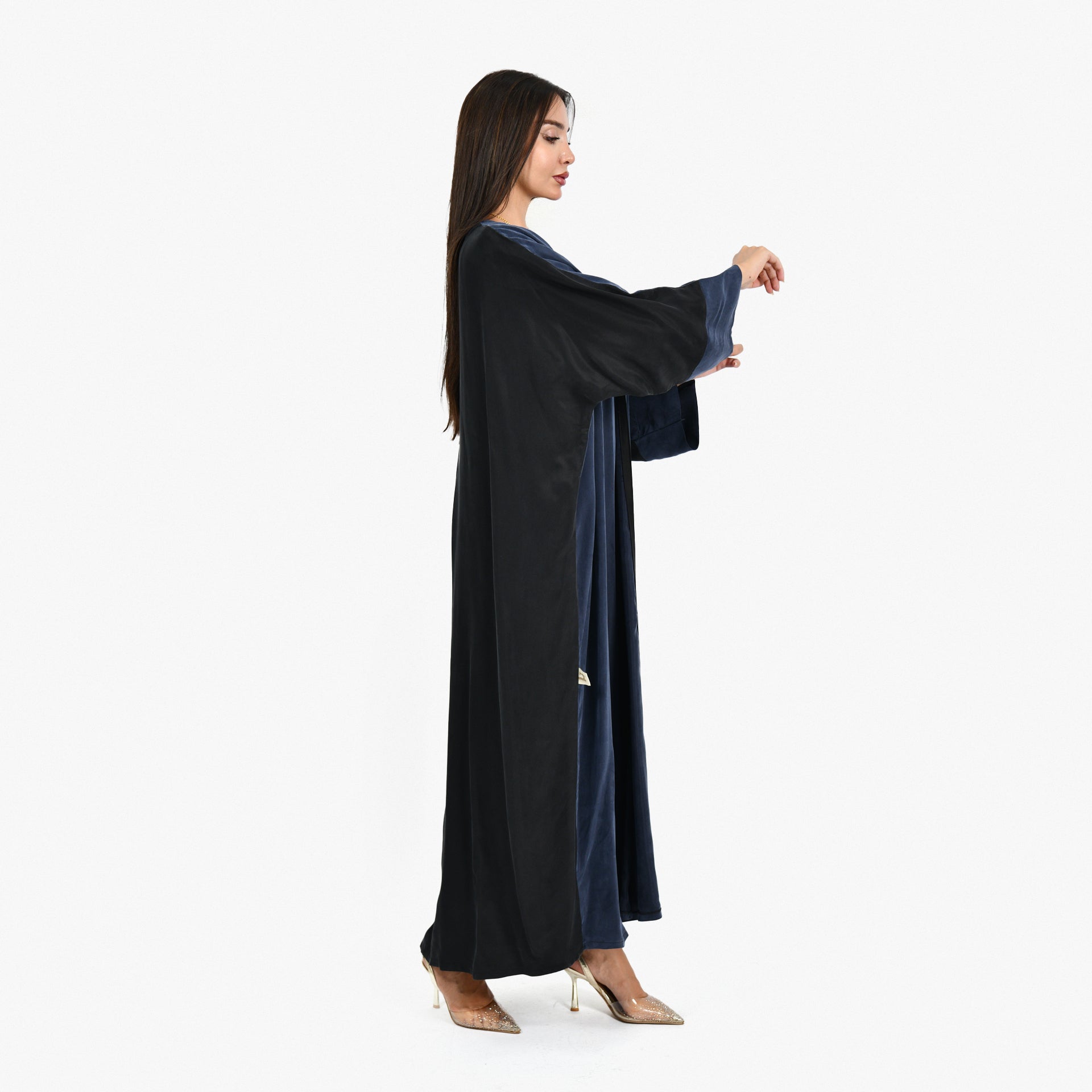 Navy & Black Washed Silk Abaya From Darzah - WECRE8