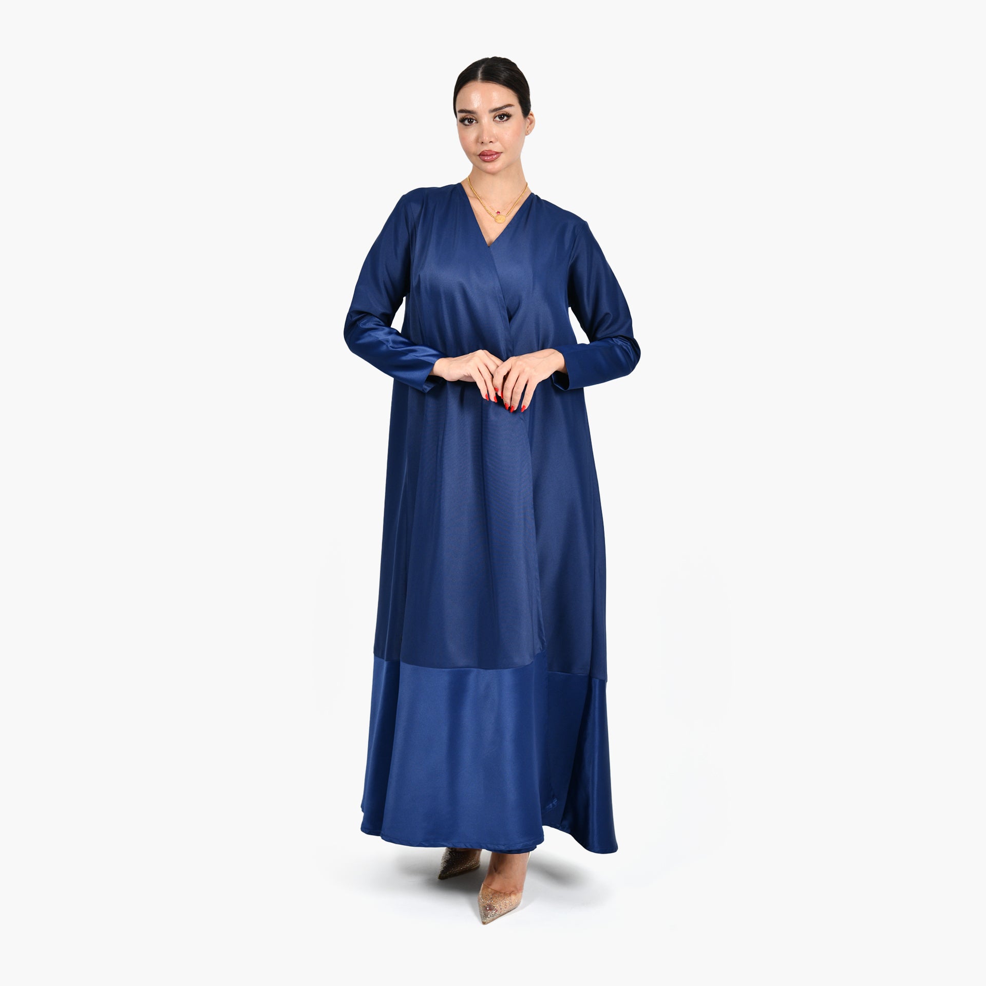 Navy Blue Wide Cloche Abaya with Navy Blue Tarha by Shmokh Abaya - WECRE8