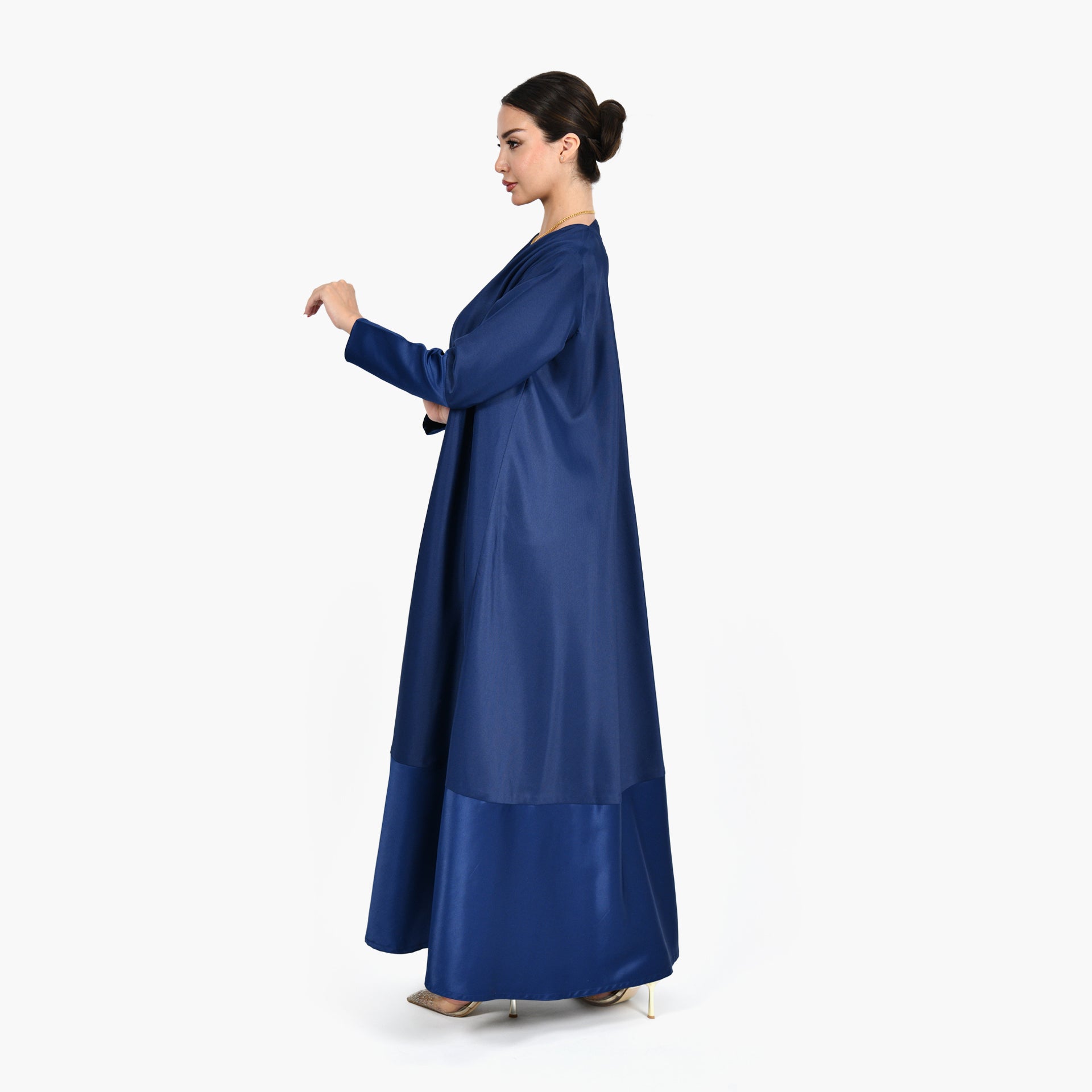 Navy Blue Wide Cloche Abaya with Navy Blue Tarha by Shmokh Abaya - WECRE8