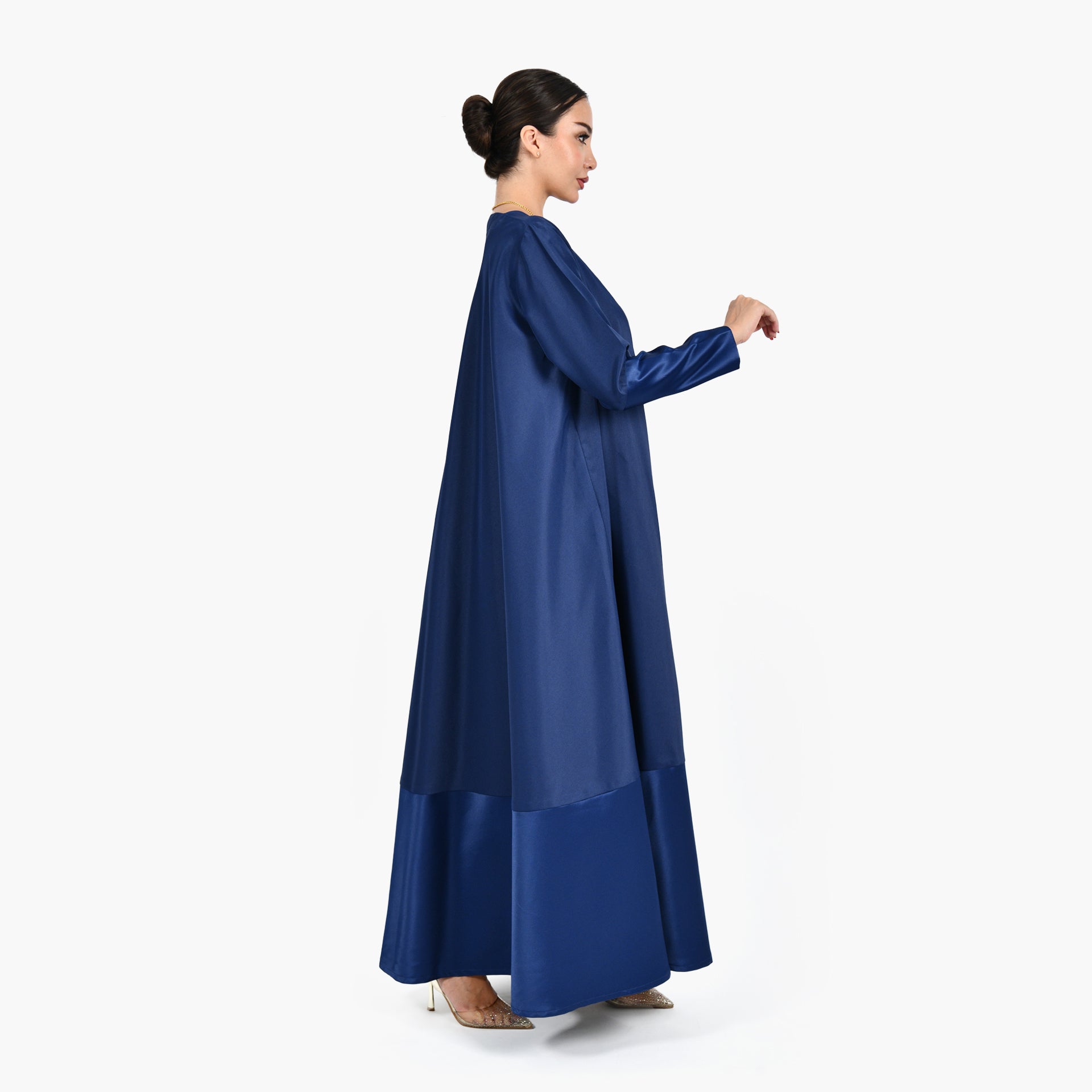 Navy Blue Wide Cloche Abaya with Navy Blue Tarha by Shmokh Abaya - WECRE8