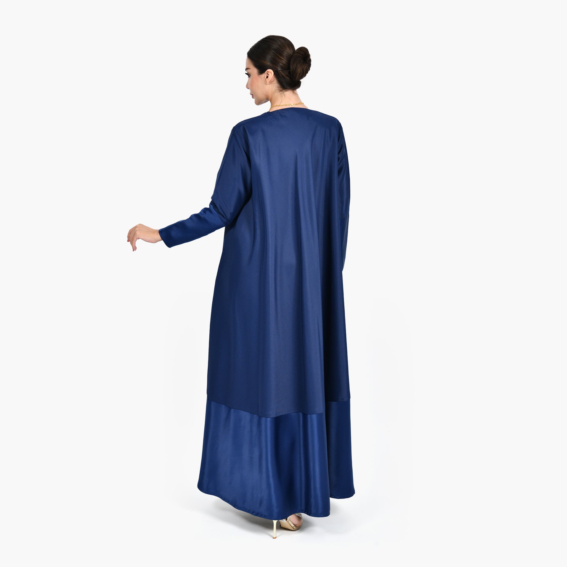 Navy Blue Wide Cloche Abaya with Navy Blue Tarha by Shmokh Abaya - WECRE8