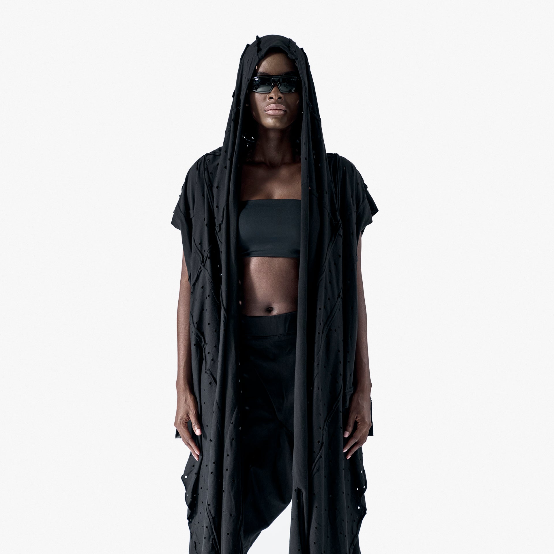 Nemesis Unisex Black Sleeveless Hooded Kimono by Newminatis - WECRE8