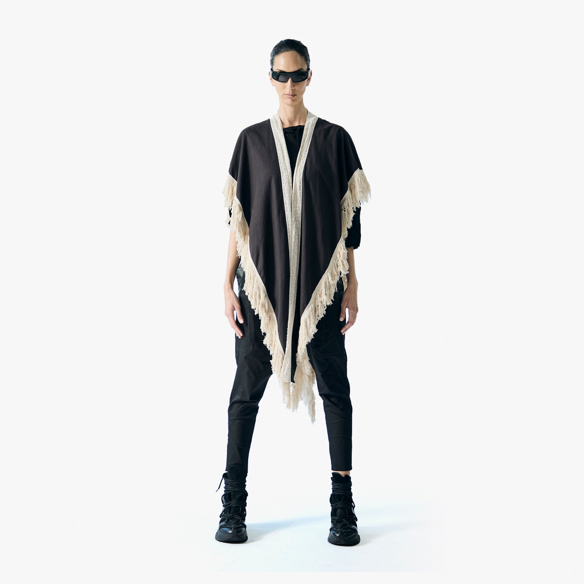 Nomad Unisex Black Tasseled Sleeveless Kimono by Newminatis - WECRE8