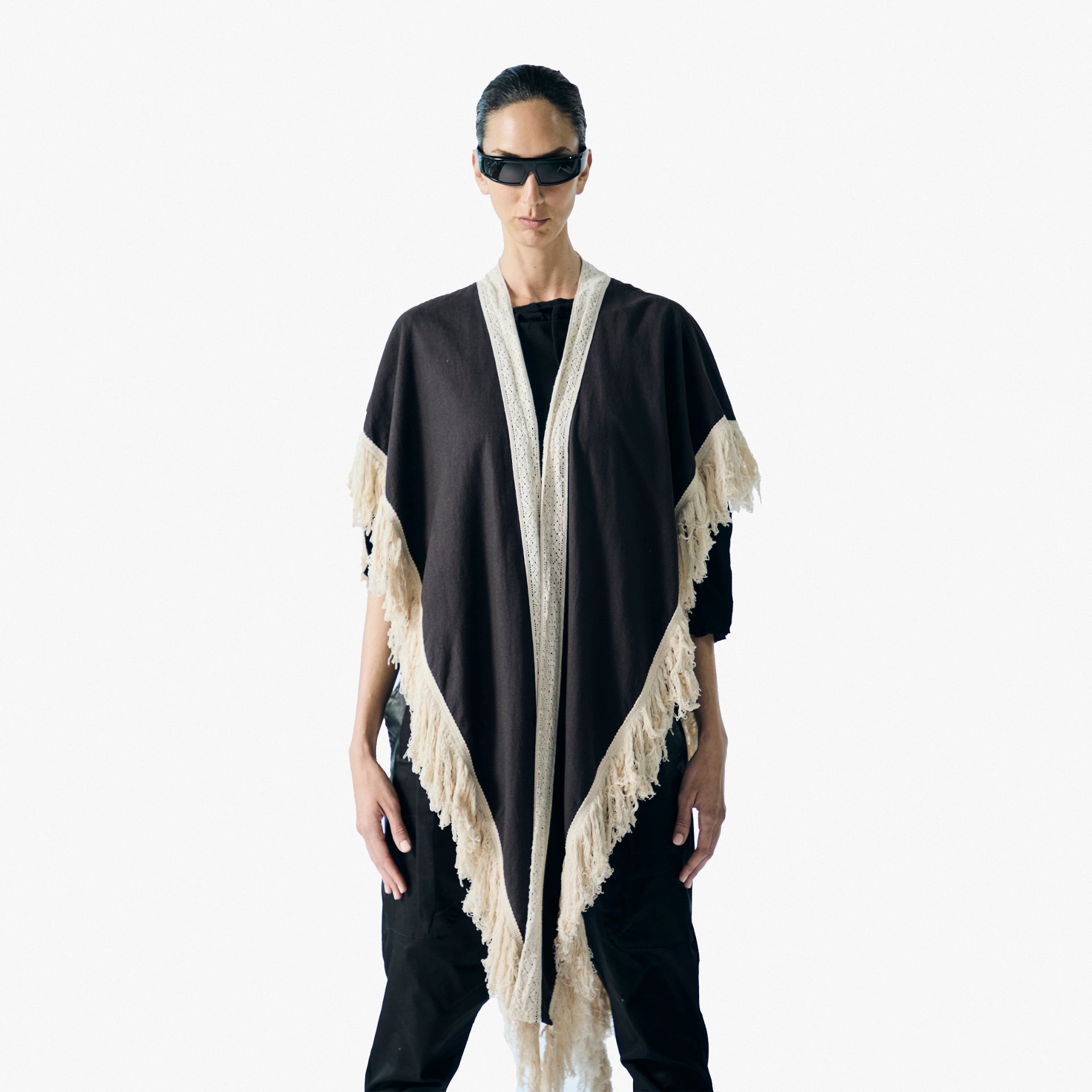 Nomad Unisex Black Tasseled Sleeveless Kimono by Newminatis - WECRE8