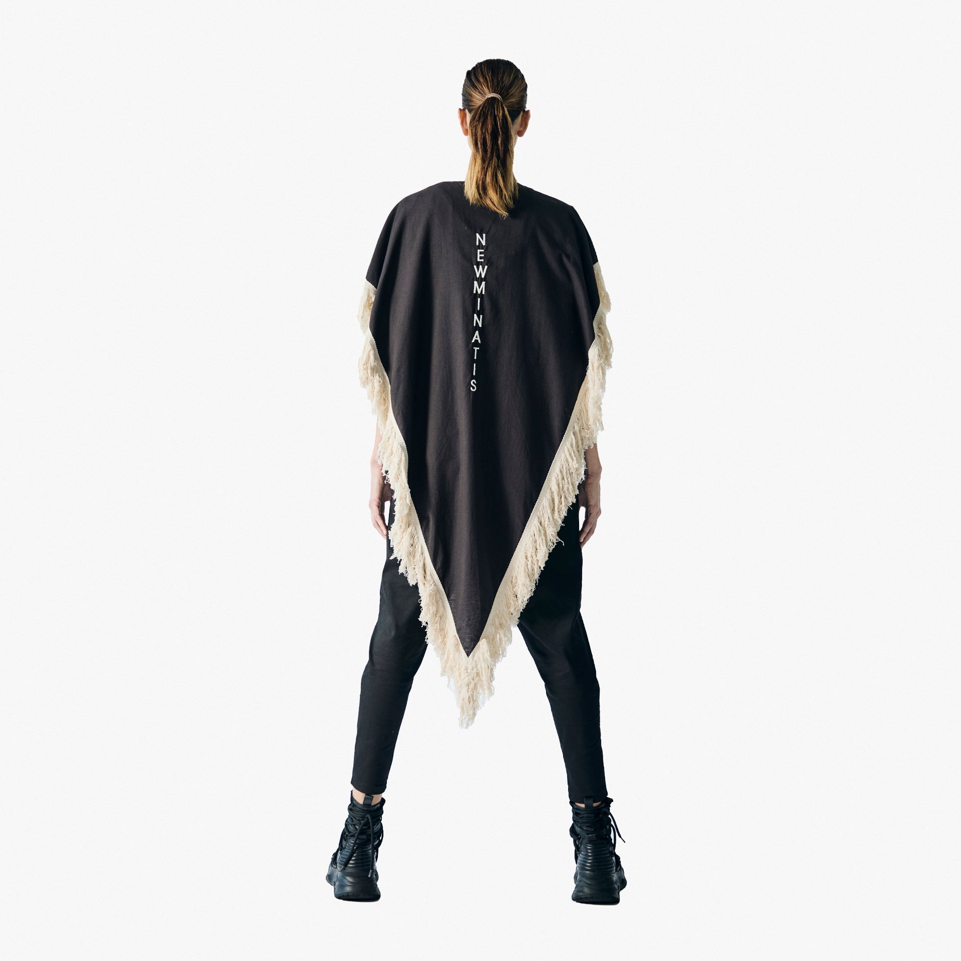 Nomad Unisex Black Tasseled Sleeveless Kimono by Newminatis - WECRE8