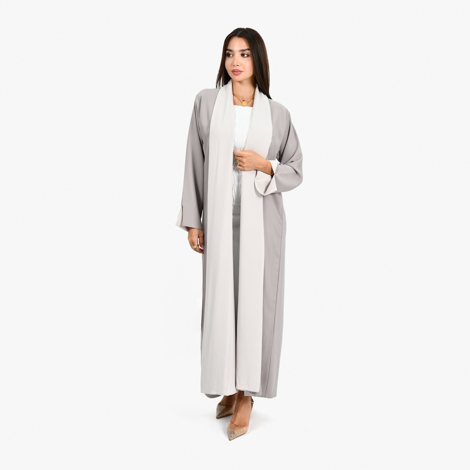 Off-white & Gray Abaya From Darzah - WECRE8