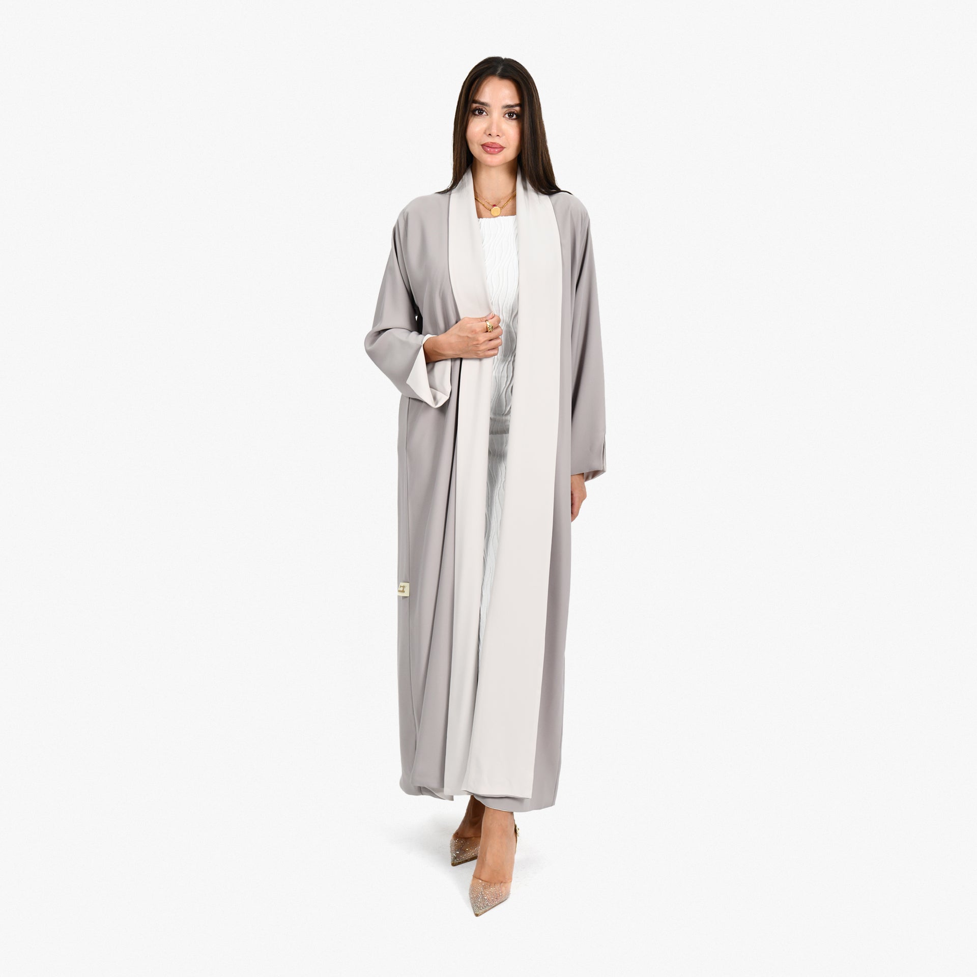 Off-white & Gray Abaya From Darzah - WECRE8