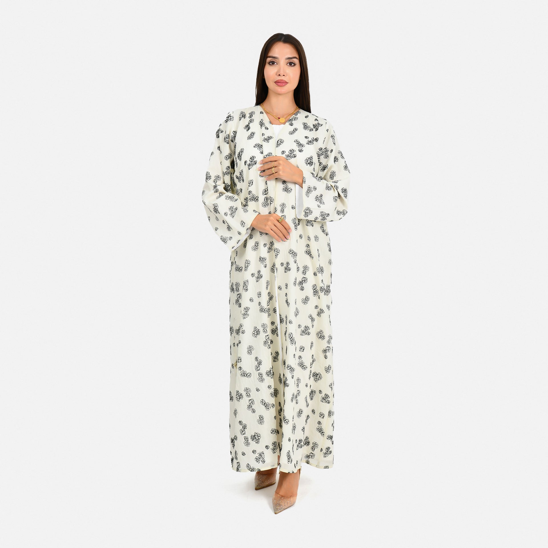 Off-white Floral Abaya From Darzah - WECRE8