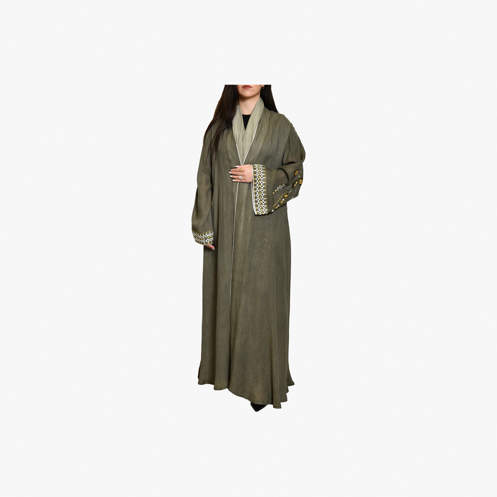 Olive Abaya With Handmade Embroidery By Palma - WECRE8