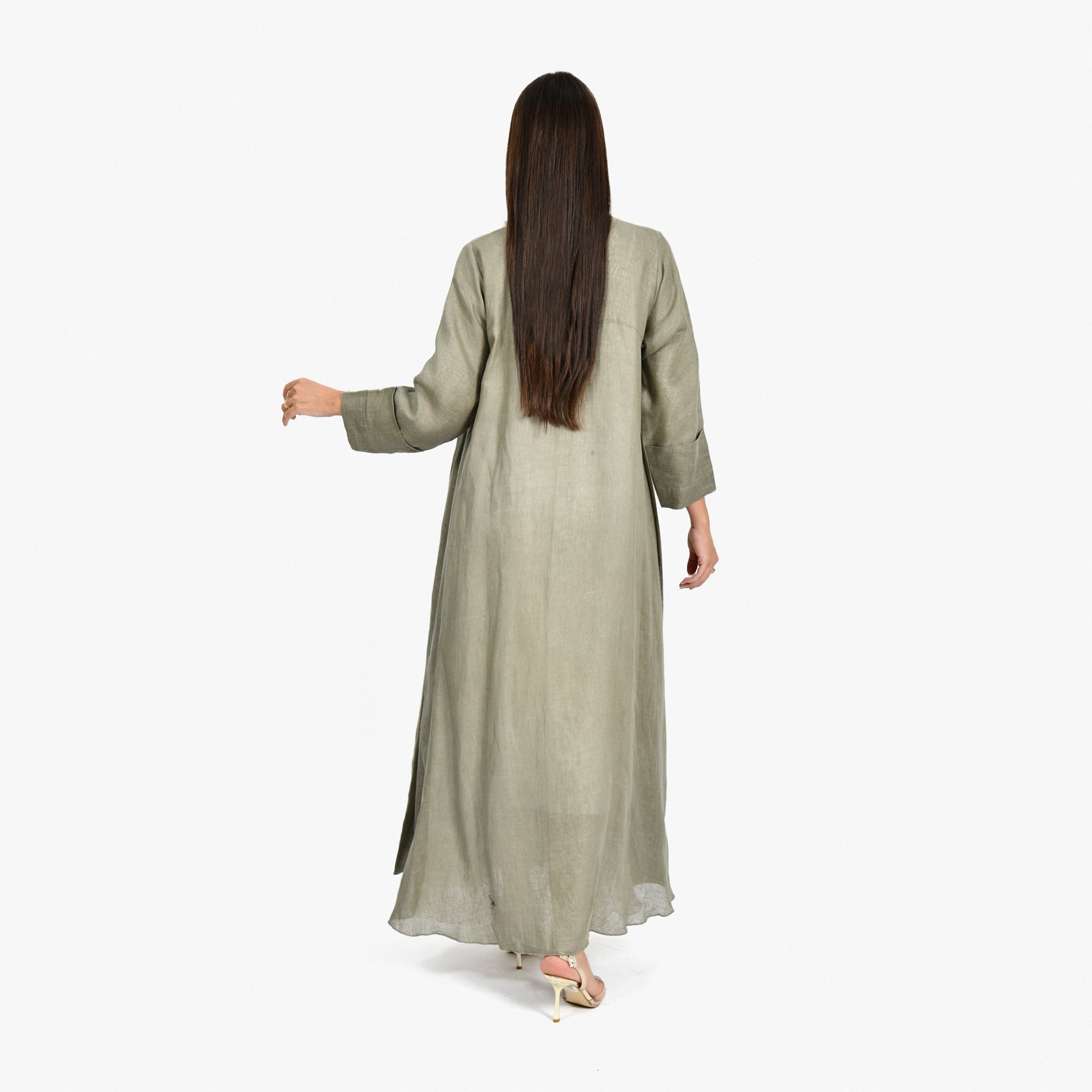 Olive & Off white Lenin Abaya From Darzah - WECRE8