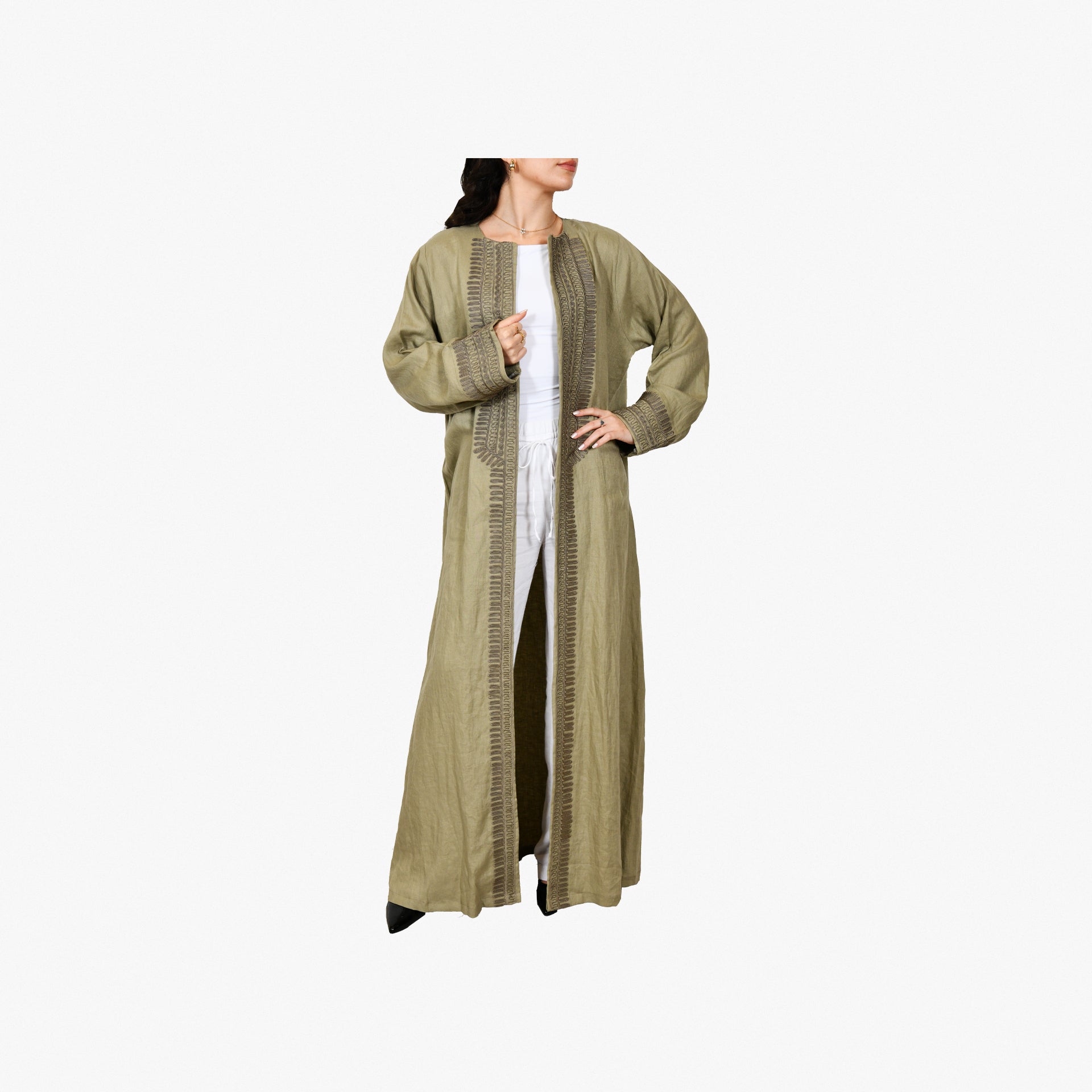 Olive Green Embroidery Kaftan From Darzah - WECRE8