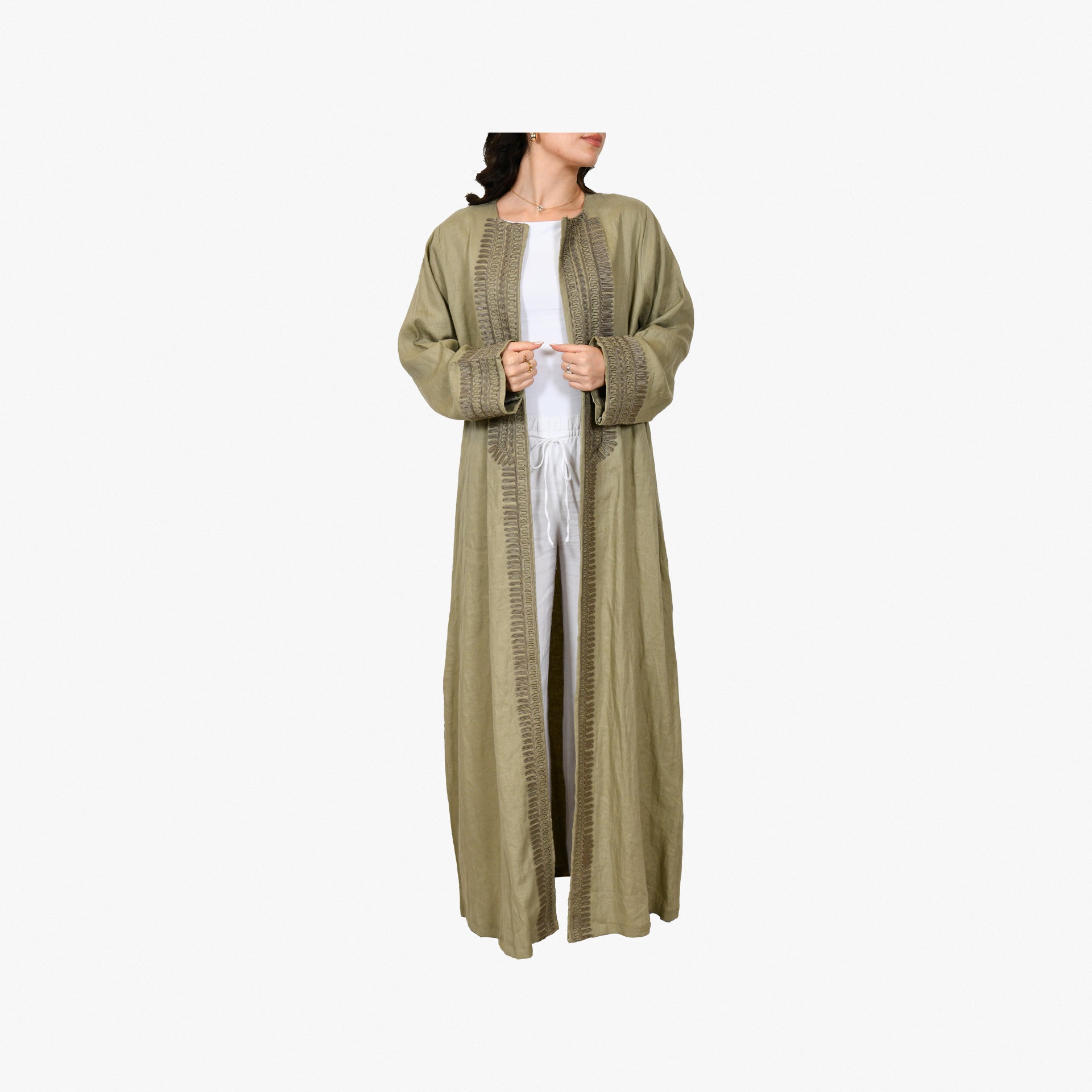 Olive Green Embroidery Kaftan From Darzah - WECRE8