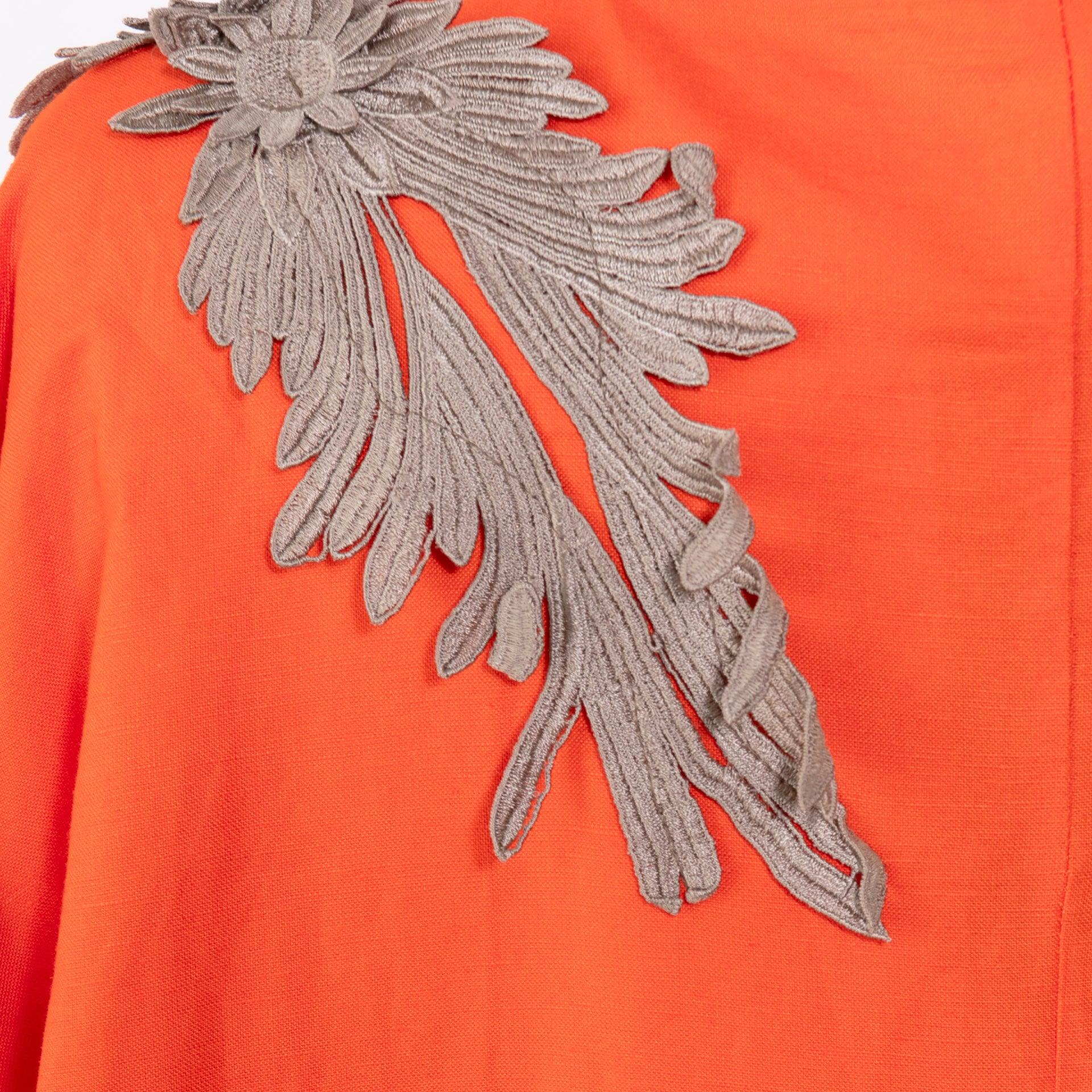 Orange Dress With Beige Flowers On The Shoulder With Long Sleeves From Darzah - WECRE8