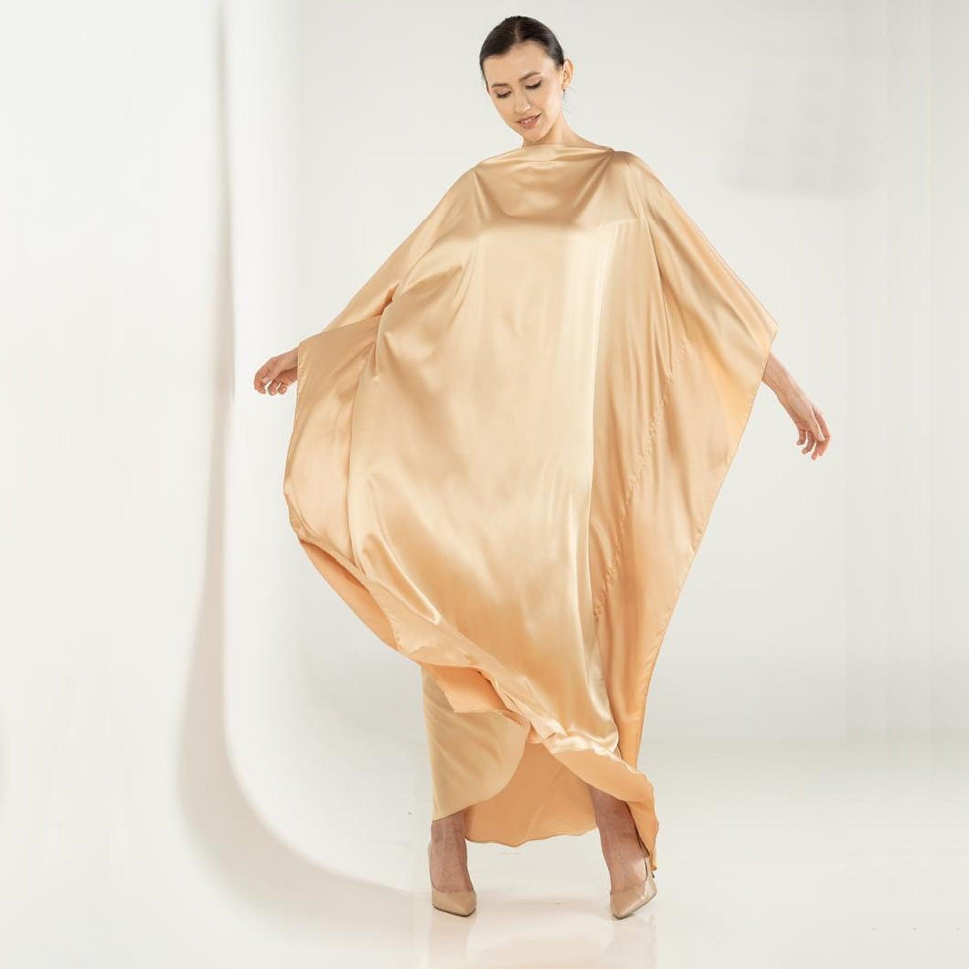 Orange Silk Jalabiya With Batwing Sleeve By Sur - WECRE8