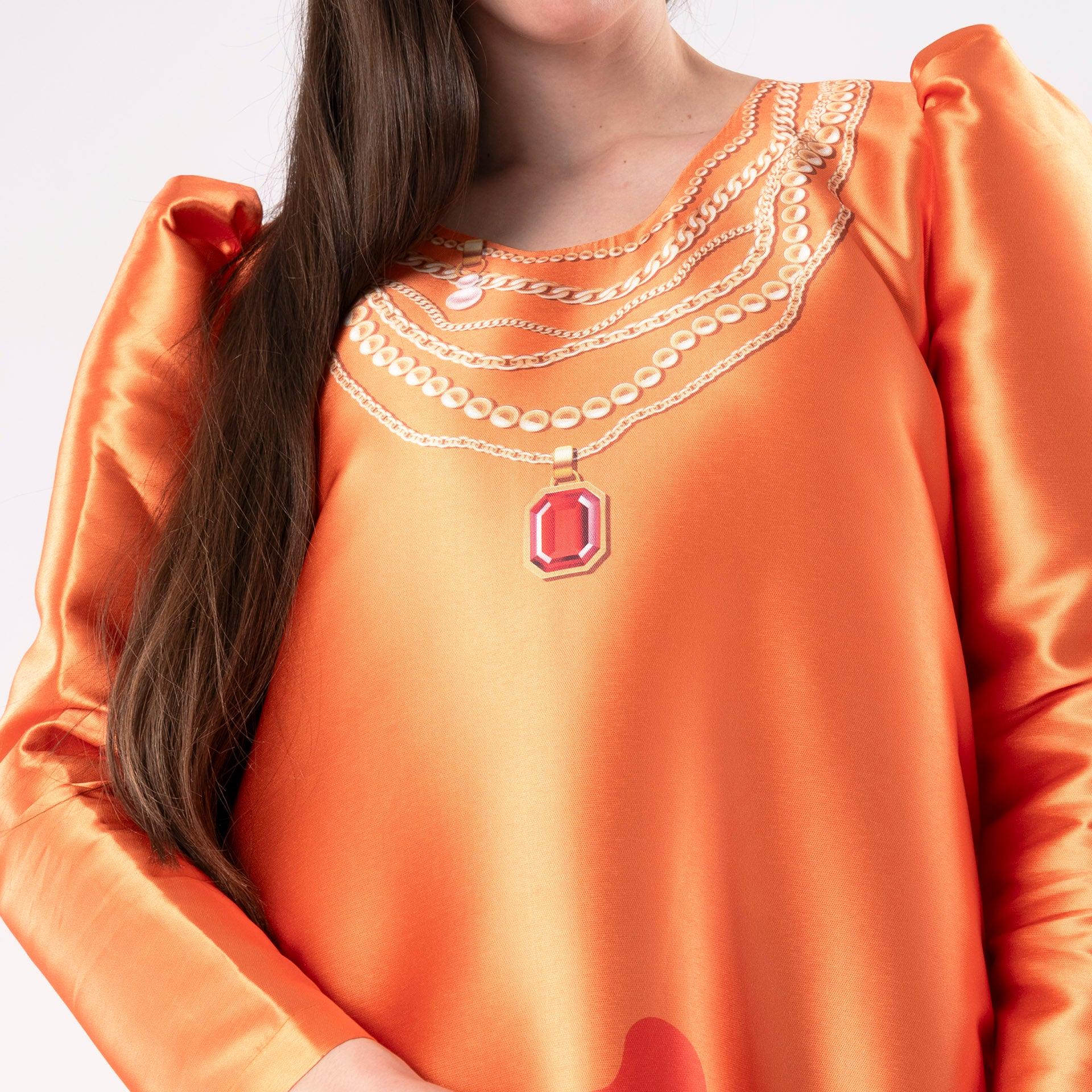 Orange Silk Printed Jalabiya By Houida Baridi - WECRE8