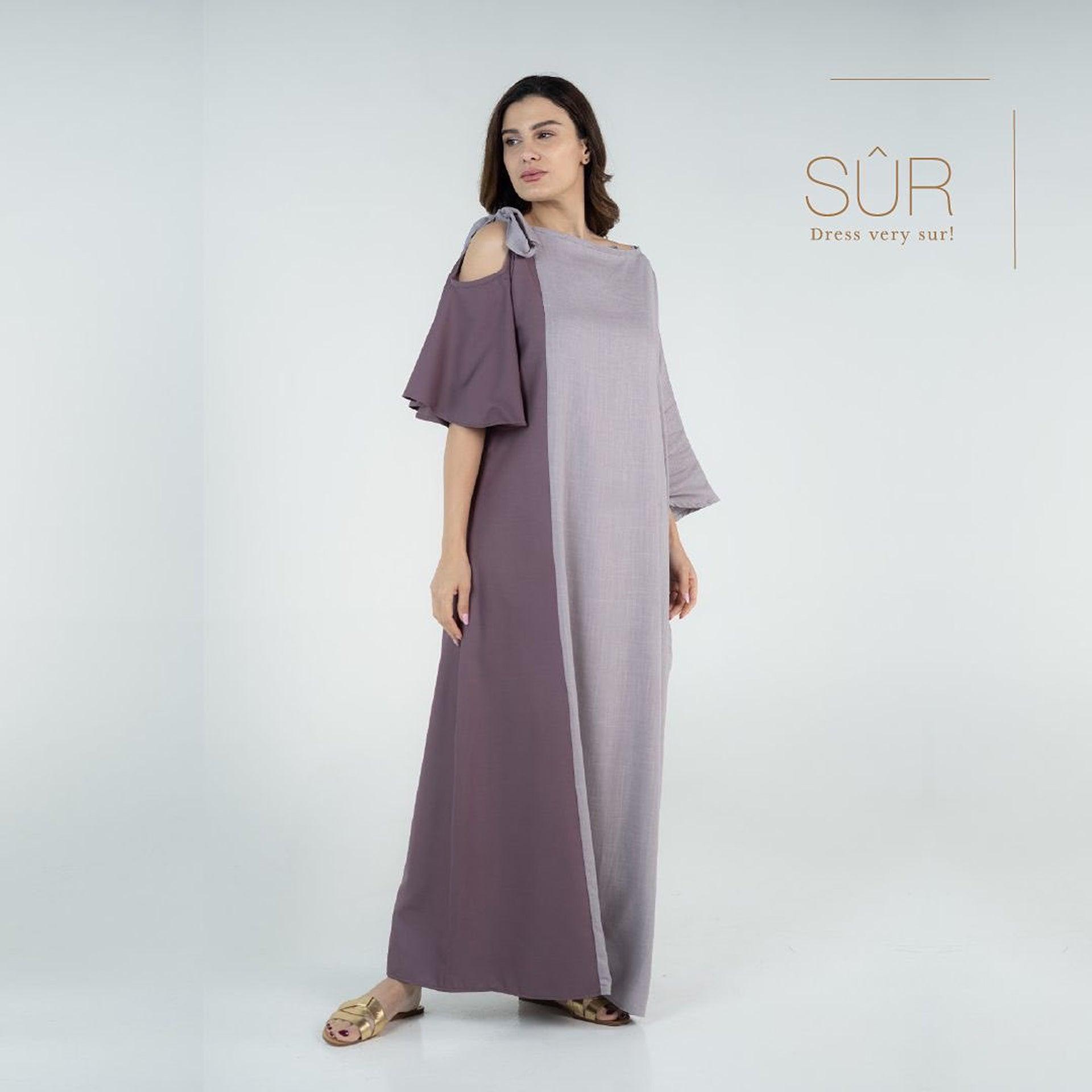 Pale Purple Knot Asymmetrical Neck With Drop Sleeve Jalabiya By Sur - WECRE8