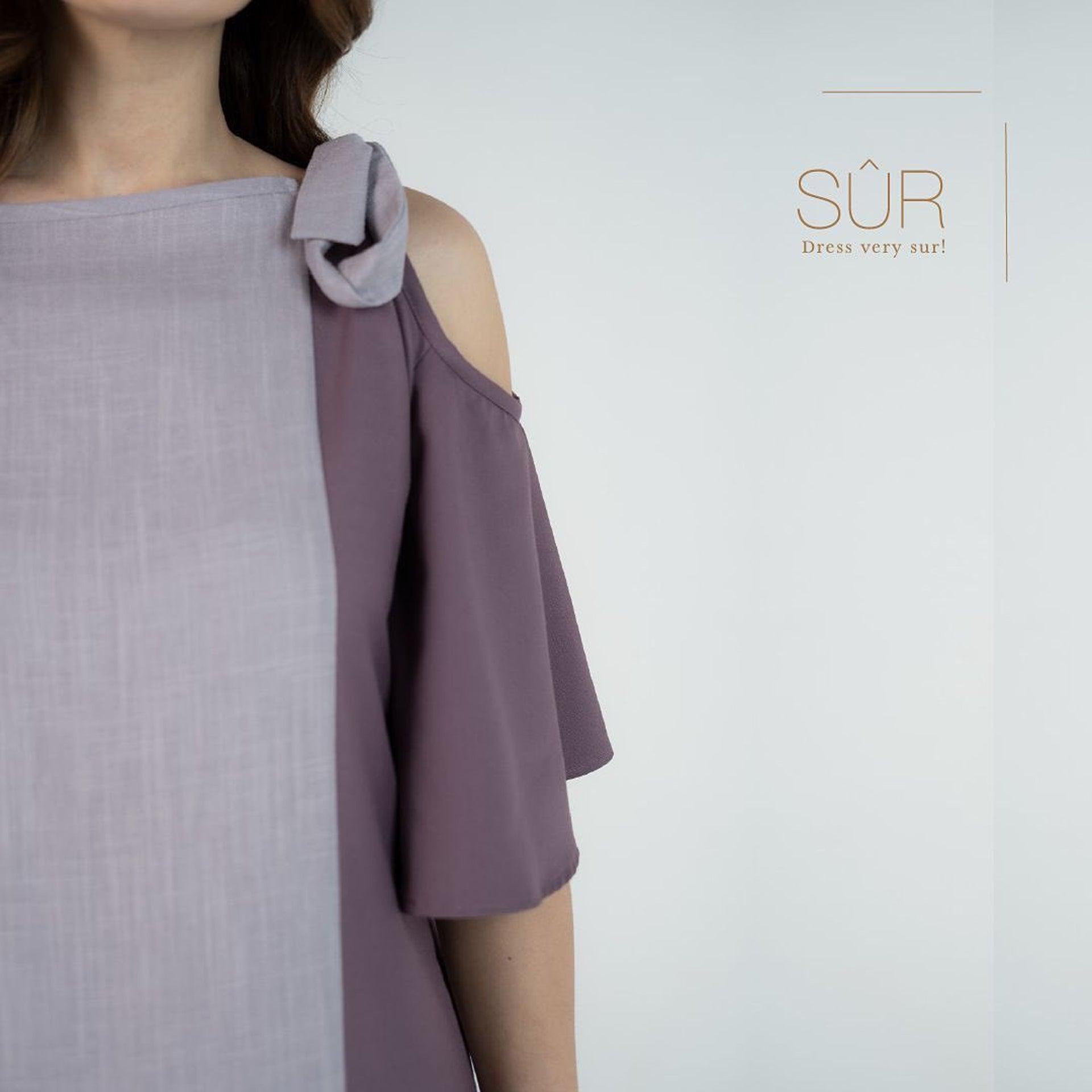 Pale Purple Knot Asymmetrical Neck With Drop Sleeve Jalabiya By Sur - WECRE8