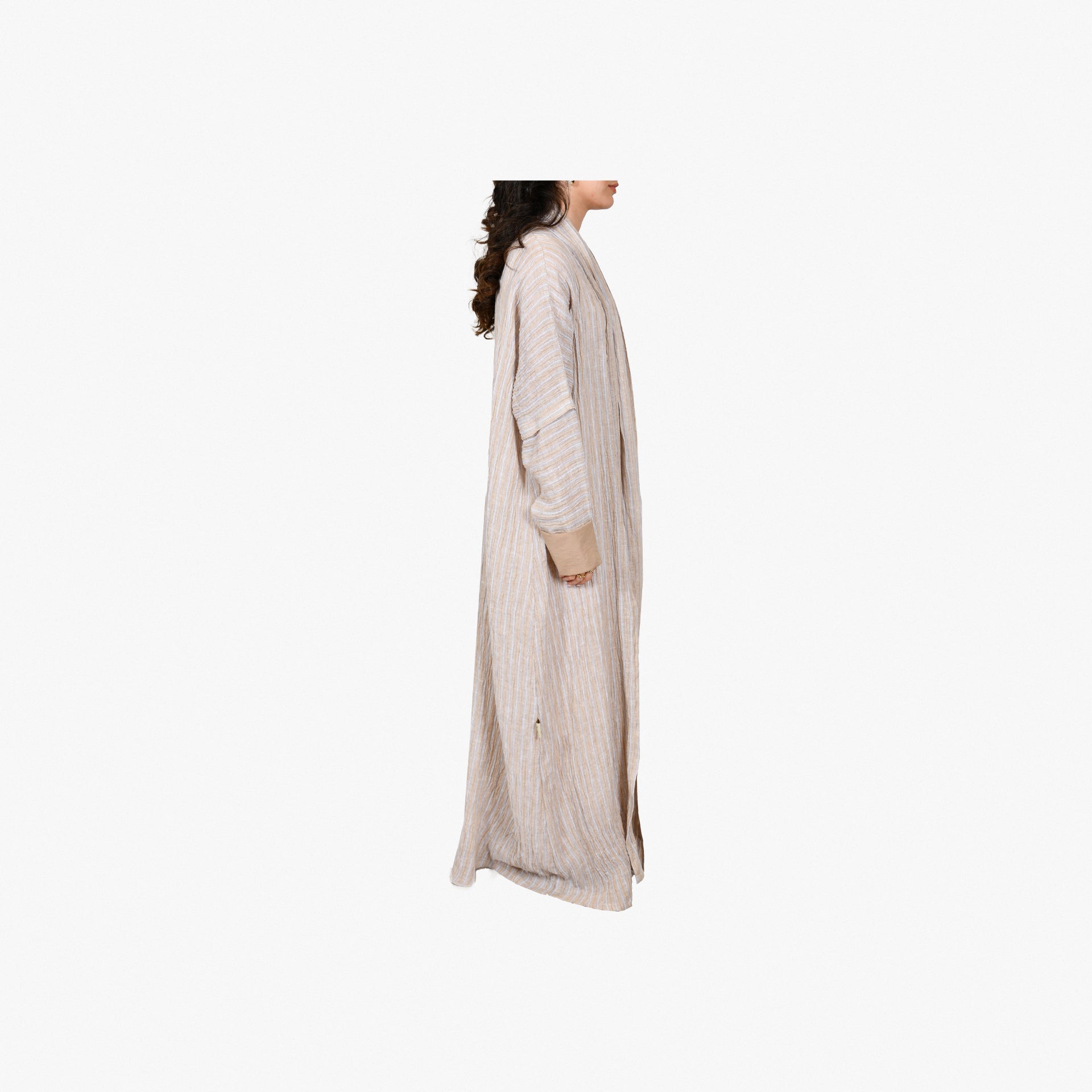 Peach Linen Abaya With Gray Stripes From Darzah - WECRE8