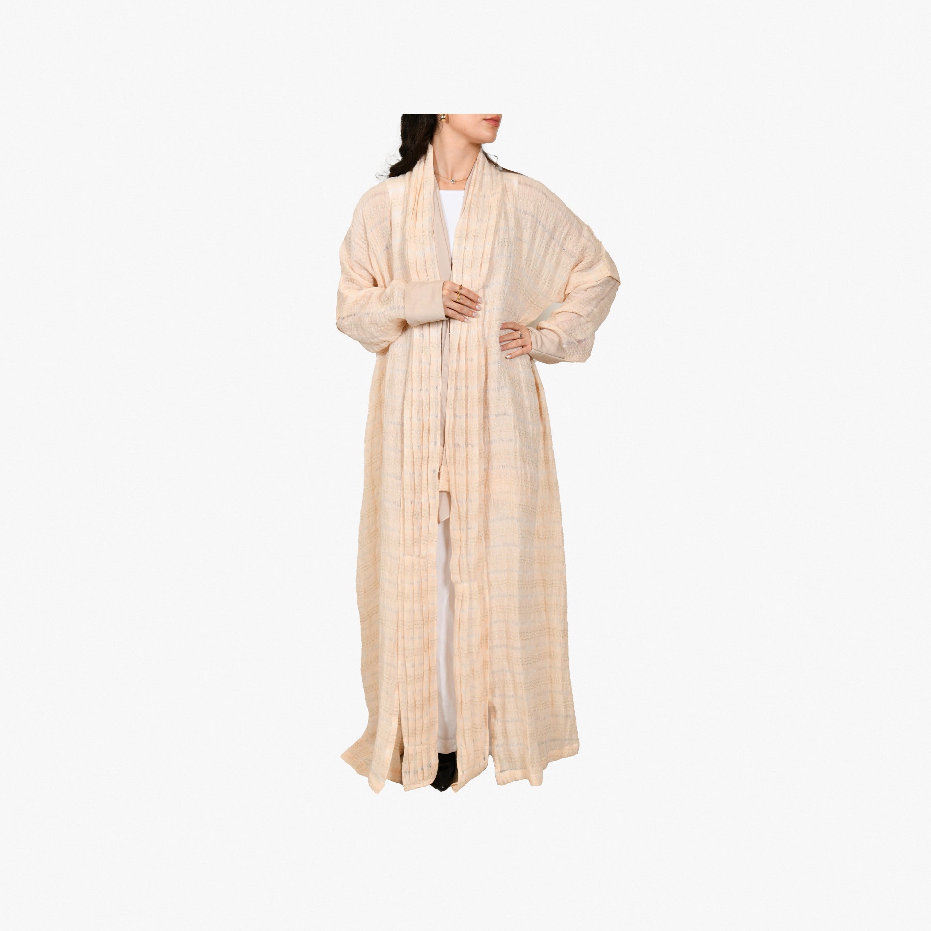 Peach Linen embroidery Abaya From Darzah - WECRE8