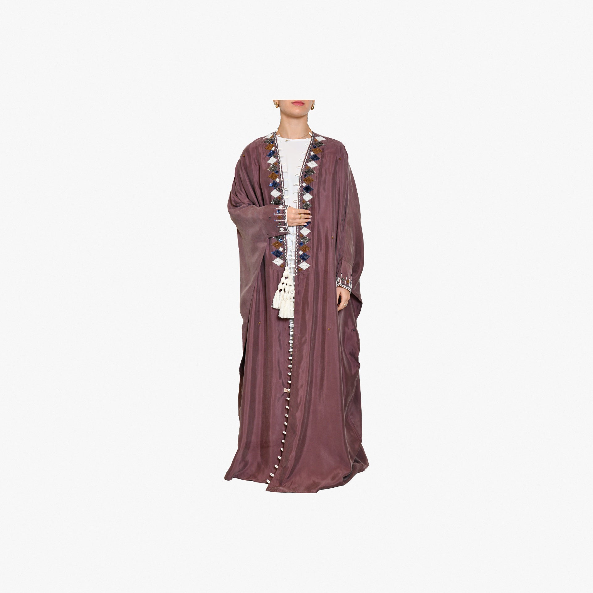 Purple Abaya With Colorful Handmade Embroidery By Palma - WECRE8