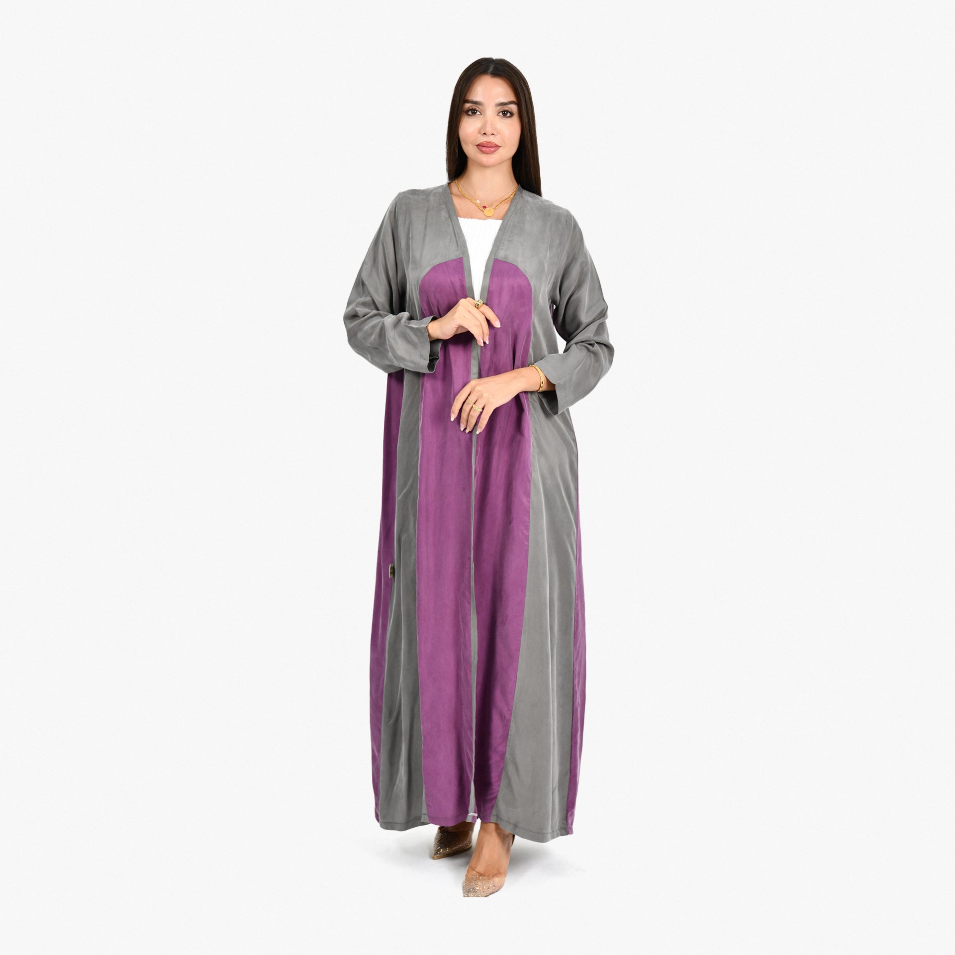 Purple & Gray Washed Silk Abaya From Darzah - WECRE8