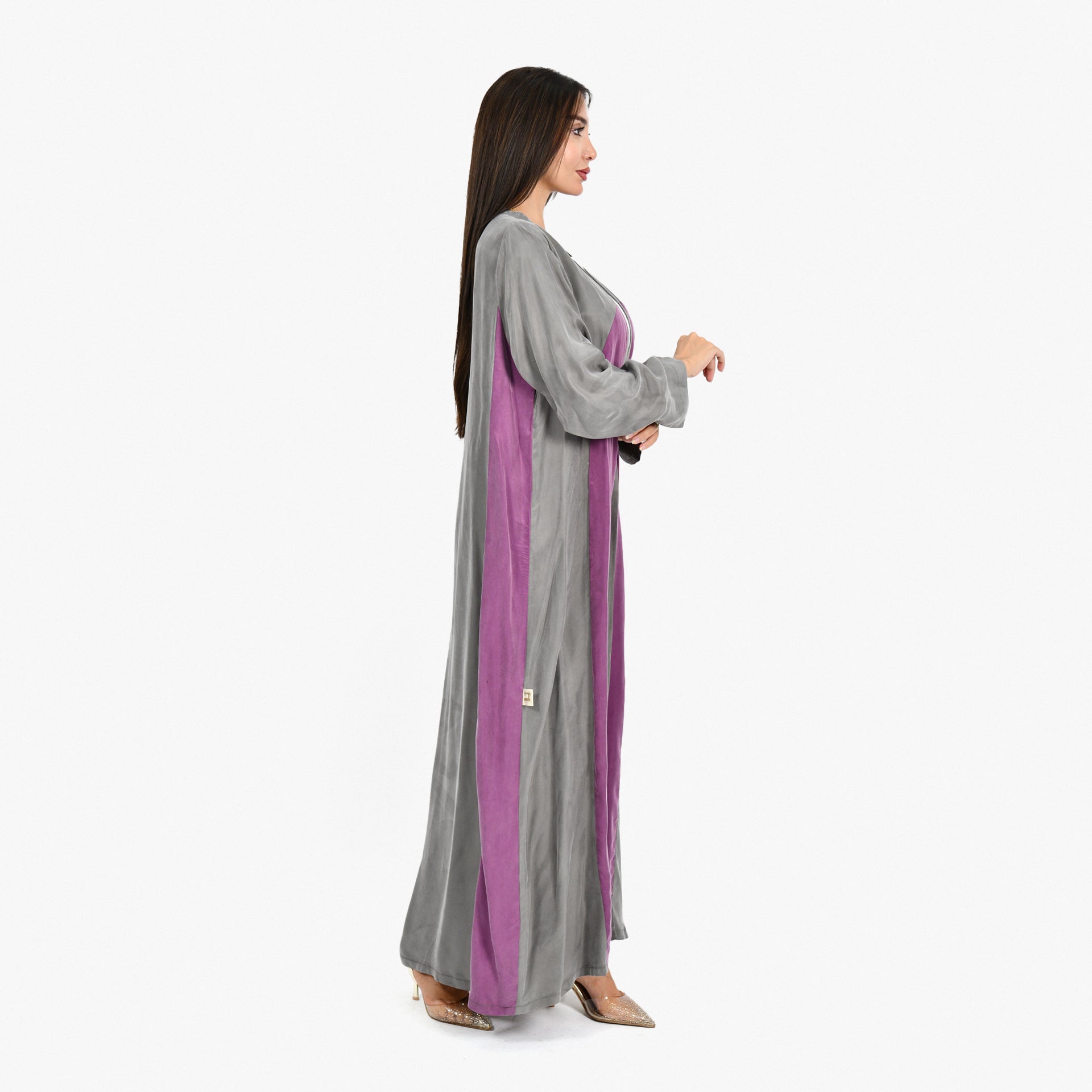 Purple & Gray Washed Silk Abaya From Darzah - WECRE8